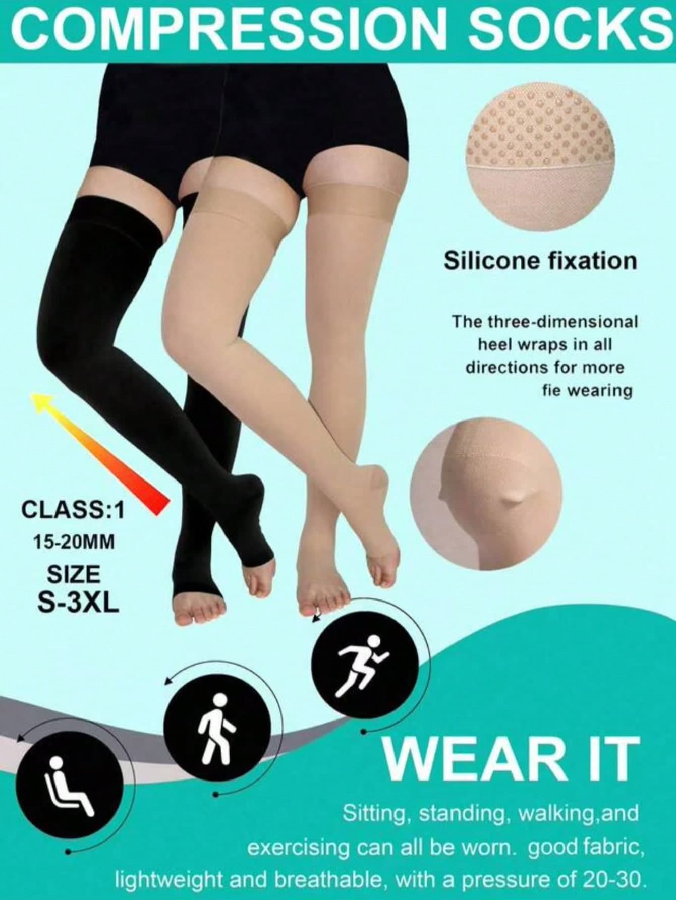 Plus Size Grade 2 Compression Knee-High Socks, Unisex Silicone Non-Slip Leg Sleeves, Open Toe Opaque, Gift For Parents And Friends