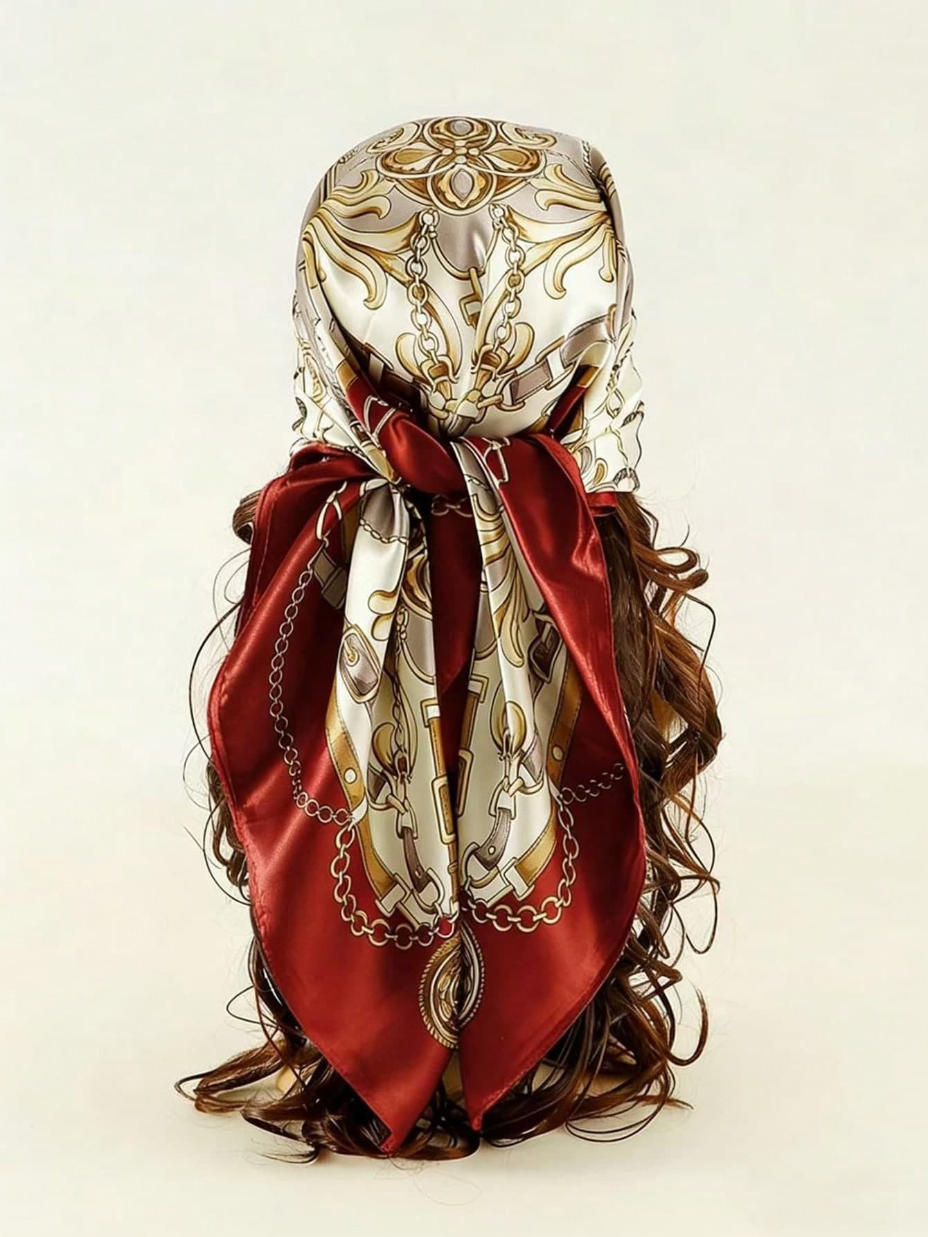 1pc Women's Fashion Chain Rope Printed 90cm Square Scarf, Versatile Printed Scarf For Spring & Autumn,Beach,Holiday,Travel Essential
