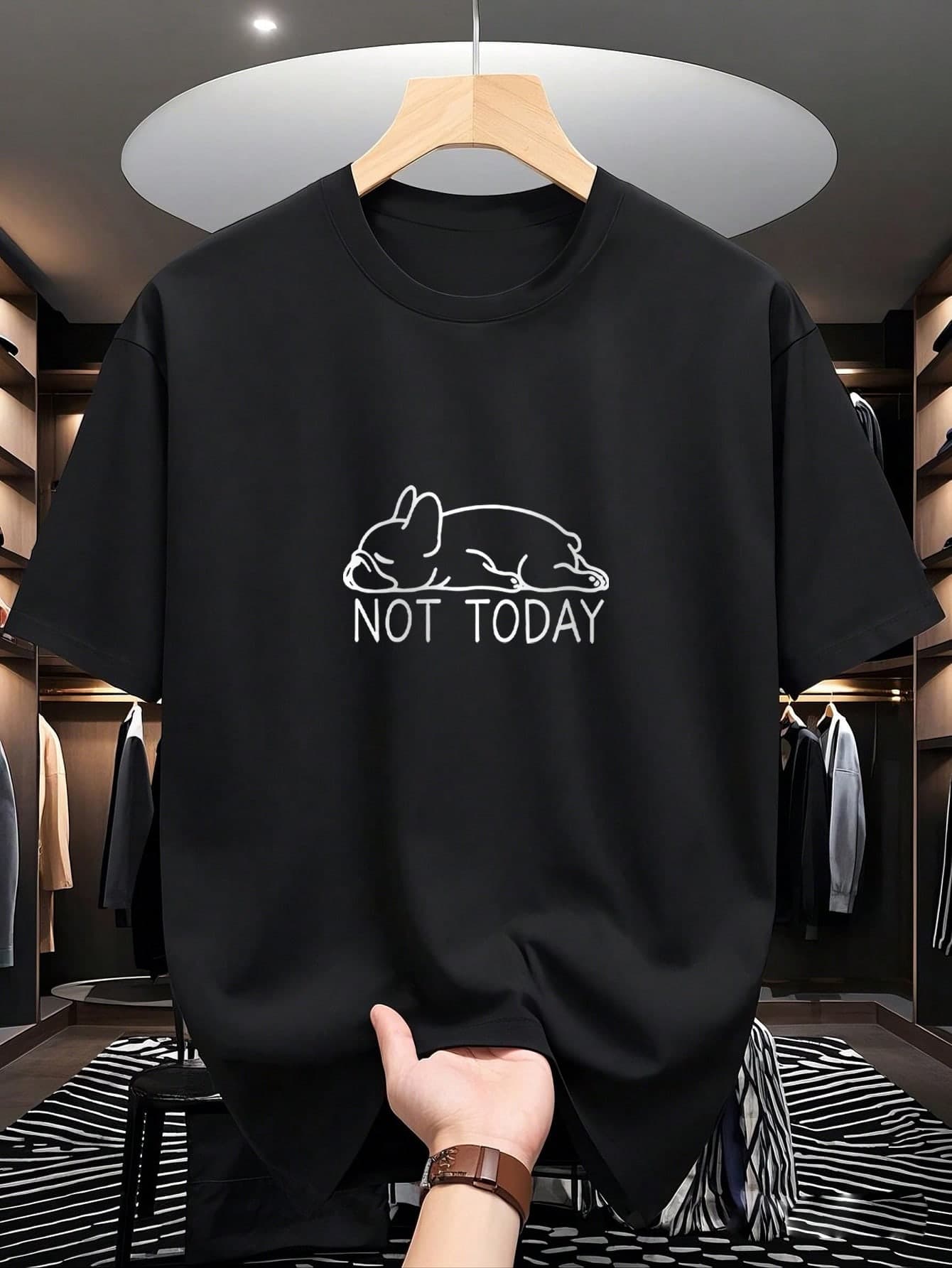 Summer Casual Versatile "NOT TODAY" Slouchy Dog Graphic Round Neck Short Sleeve T-Shirt