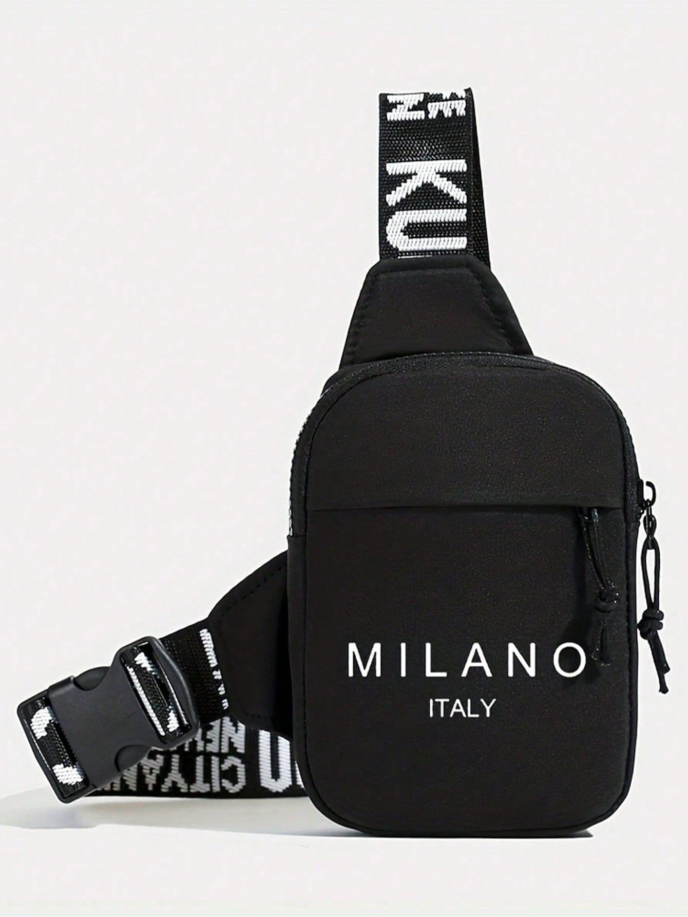Personalized New Men's Milan Print Chest Waist Bag, Portable One Shoulder Phone Bag, Casual Multi-Purpose Commuter Crossbody Bag