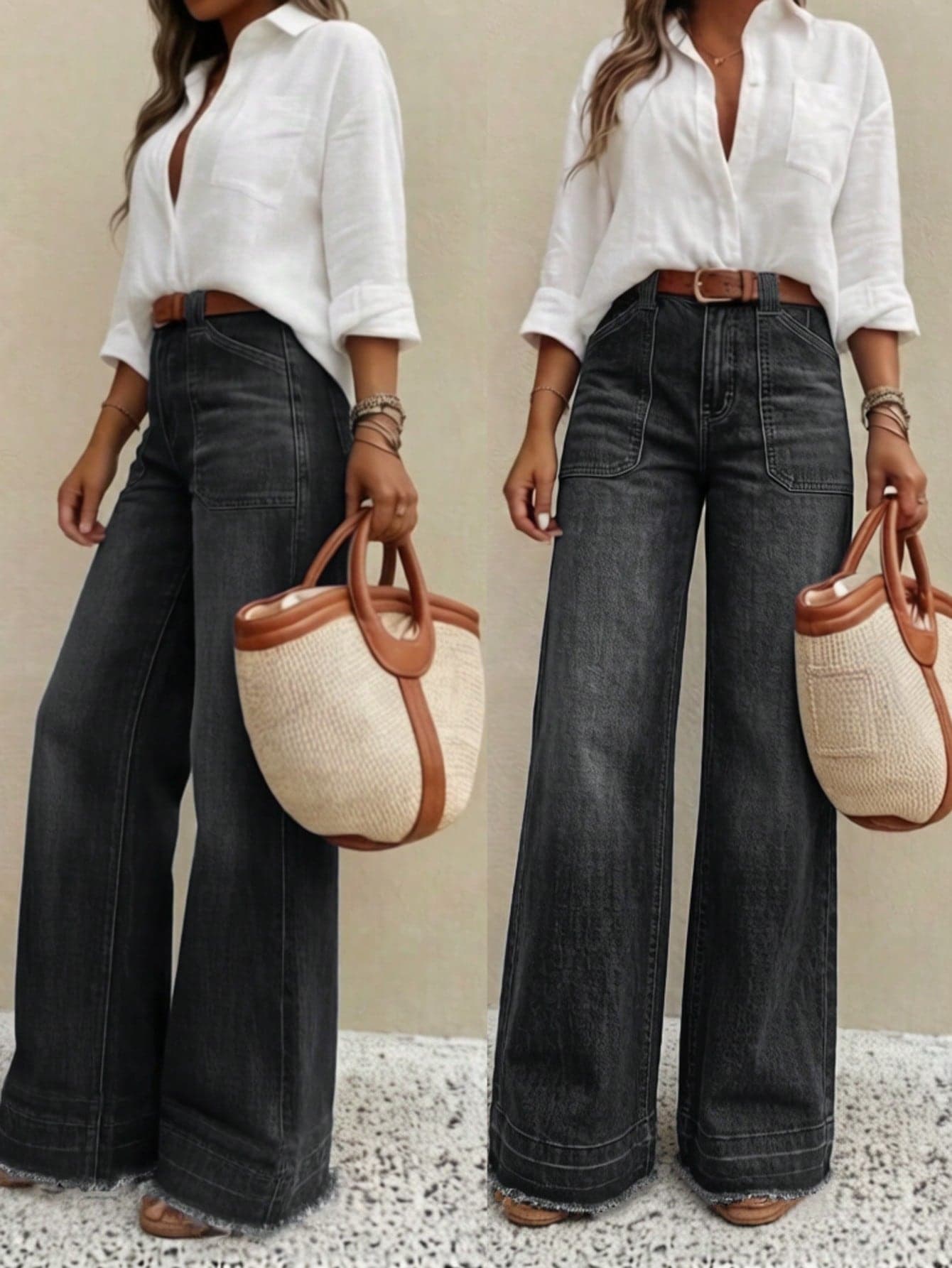 New Women's High-Quality Fashion Casual Loose Fit Denim Wide Leg Jeans, Comfortable Fit, Suitable For All Seasons, Daily Stylish Spring Black
