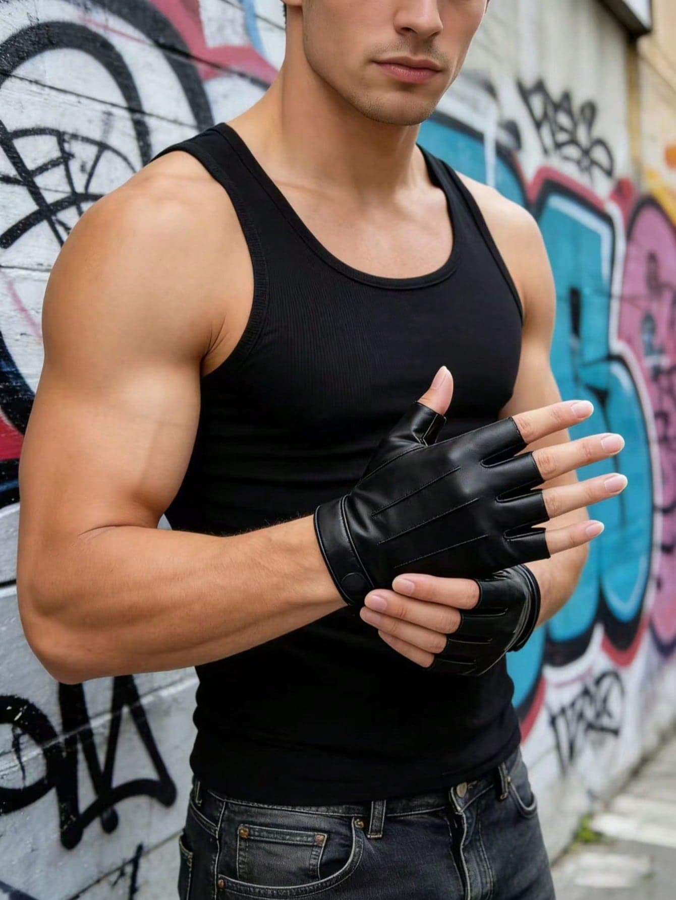 1 Pair Unisex Fashion Black Half Finger PU Gloves, Punk Nightclub Hip-Hop Performance - Photography - Dance / Warm Gloves / Suitable For Motorcycle Riding, Party, Pole Dancing Nightclub Dance Performance, Wedding, Motorcycle Riding Driving Gloves,Summer,Festival,Men Gifts,Camping