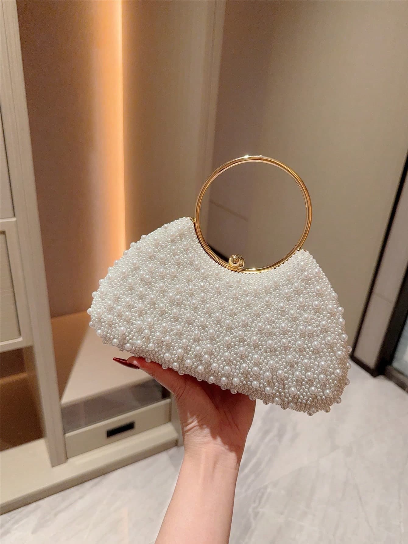 1pc Moonlit Eve Bag With Pearl Decor, Elegant High-End Clutch Purse Designed For Formal Occasions Like Weddings, Adds Graceful Charm To Ladies' Evening Attire