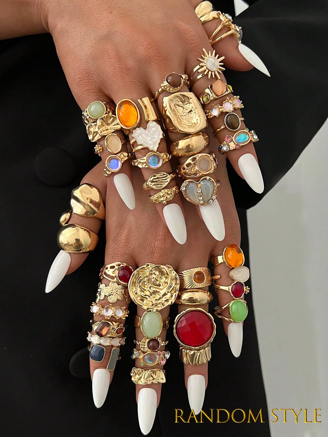 20/13/6pcs Vintage Elegant Bohemian Style Women's Asymmetric Geometric Pleated Colorful Gemstone, Retro Cat Eye Stone, Teardrop, Sunflower, Heart Multi-Element Combination Metal Ring Set, Suitable For Women's Daily, Party, Wedding, Holiday, Valentine's Day, Date Wear, Gift (Random Delivery)