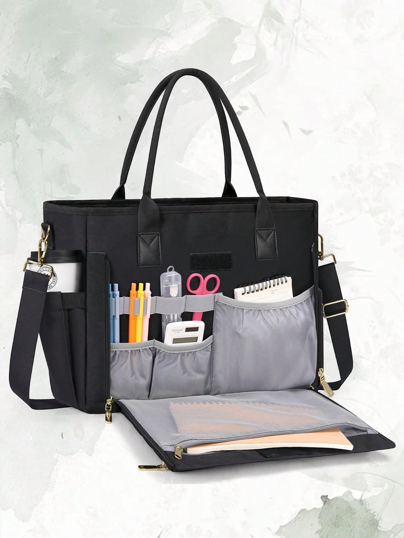 Teacher Tote Bag With Insulated Lunch Compartment, 15.6 Inch Laptop Bag, Women's Lightweight Work Bag, Nurse Bag, Professional Briefcase, Computer Handbag, Suitable For Office, School, Nursing Work, Black