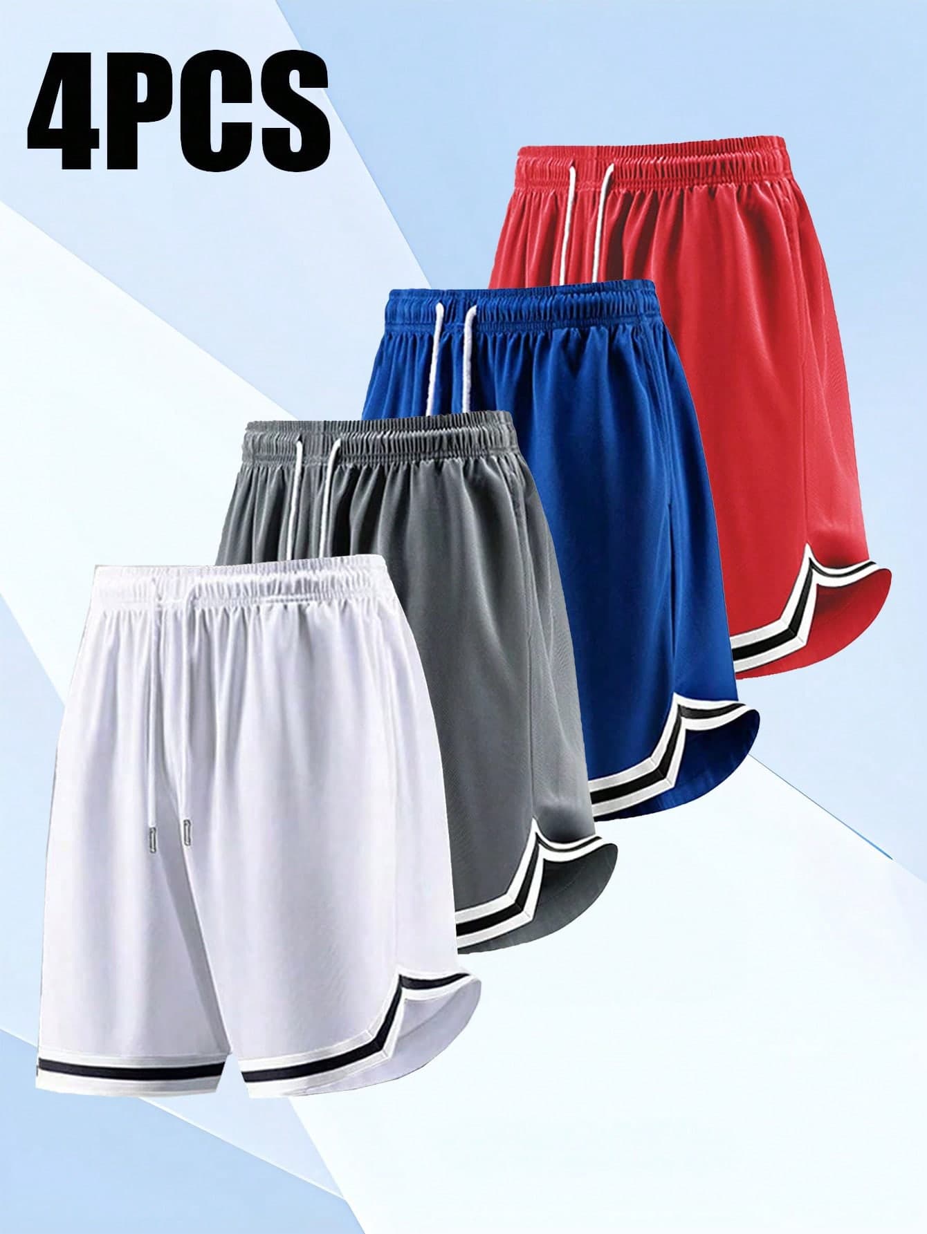 4pcs Men's Casual Sports Mesh Basketball Shorts, Quick-Dry Elastic Fashionable Outdoor Shorts For Men & Women