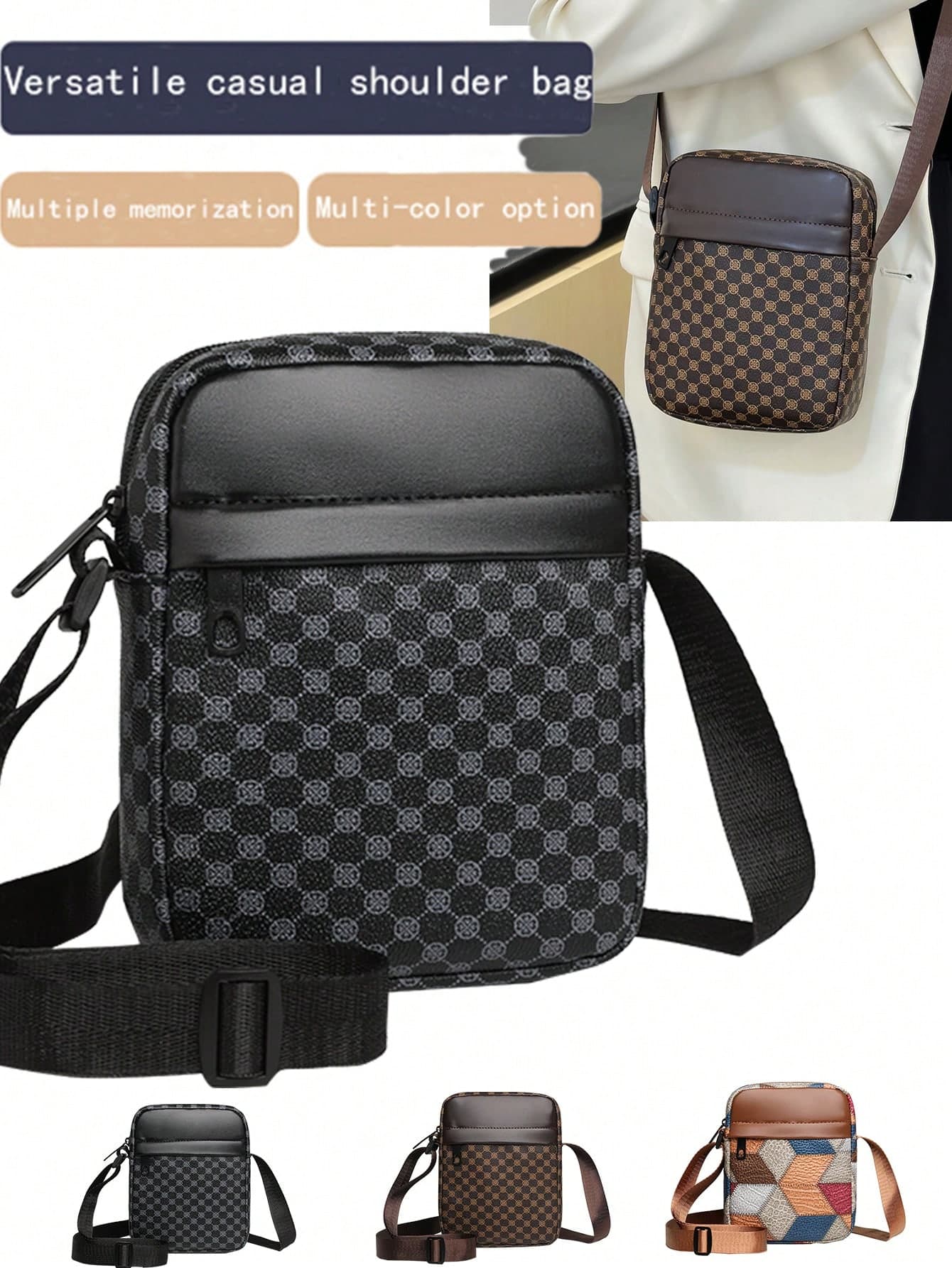 New Men's Casual Plaid One Shoulder Crossbody Bag Fashion Sports Small Bag