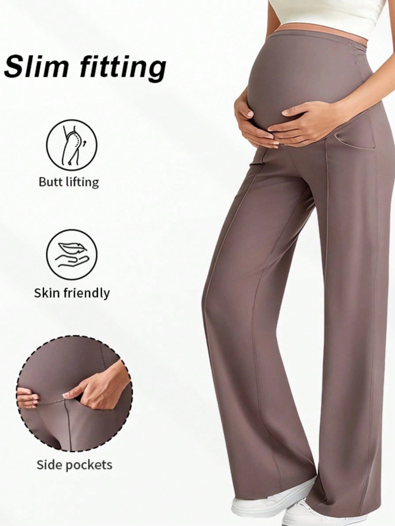 1pc Women's Maternity Pants, With Pockets, Elastic Waistband No Pressure On Belly, Dual Pockets Convenient For Carrying Items Sports Summer
