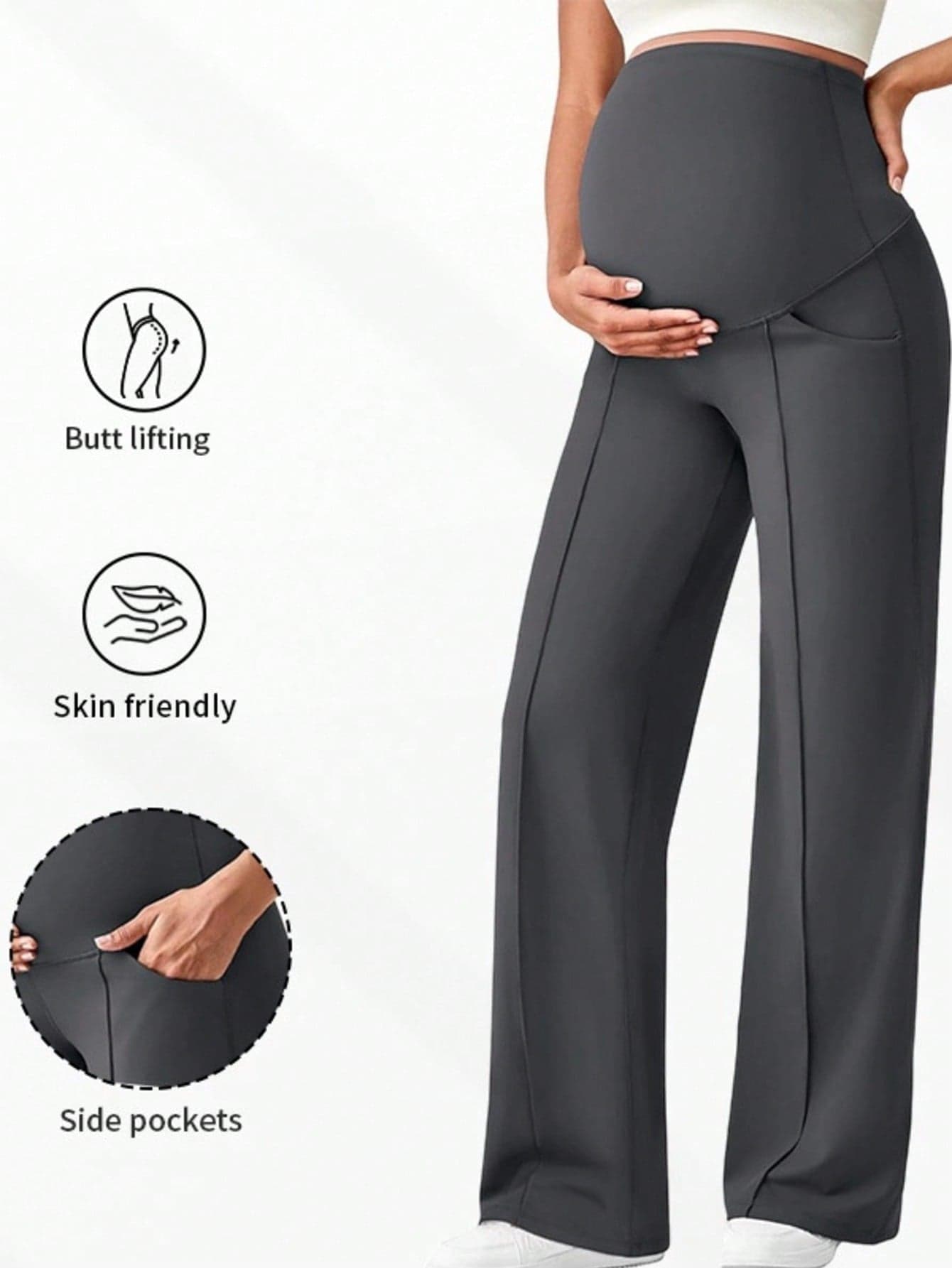1pc Women's Maternity Pants, With Pockets, Elastic Waistband Doesn't Bind Belly, Dual Pockets Convenient For Carrying Sports Summer