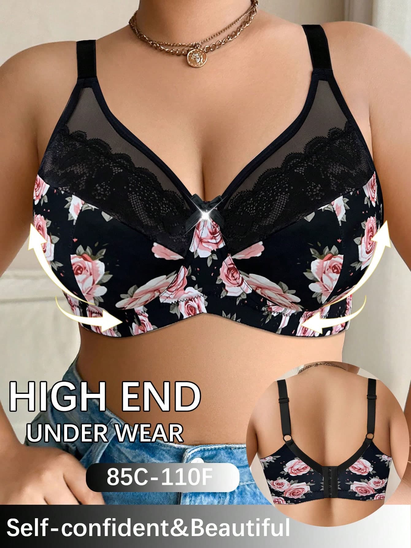 Plus Size Women Mesh Patchwork Sexy Comfortable Minimalist Racerback Bra