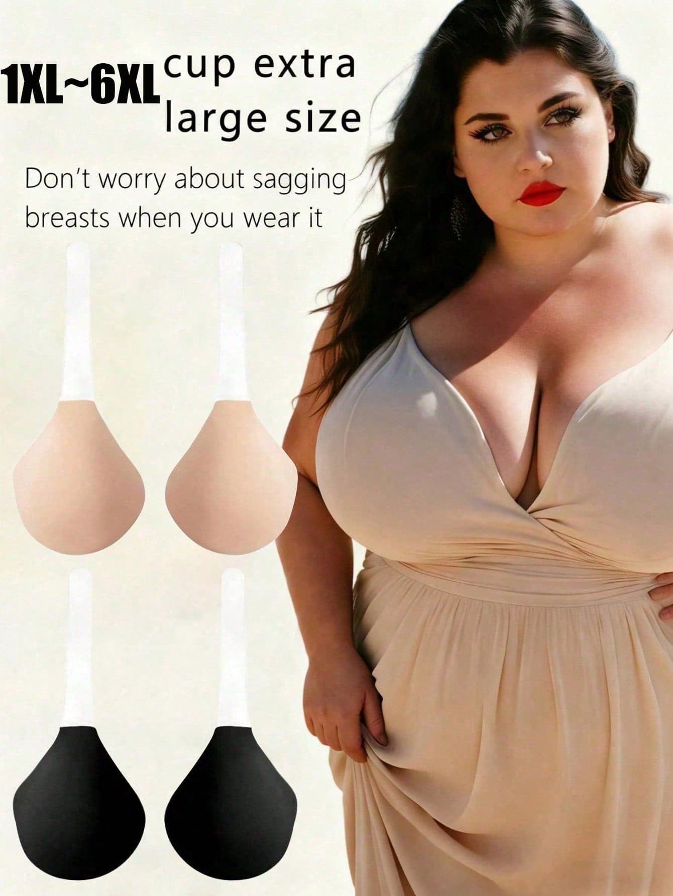 vfvQueen 1 Pair Plus Size Self-Adhesive Lift-Up Breast Pads (Size Runs Large, Recommend Ordering One Size Down), Reusable, Invisible Self-Adhesive Breast Lift Bra Cups, Seamless Design, Suitable For Lingerie, Sleepwear And Special Occasions, Fashion Design, Comfortable Fit, Designed For Women, Special Occasion Sleepwear, Streamlined Push-Up Design (Please Refer To Size Chart And Select Appropriate Size Before Ordering)