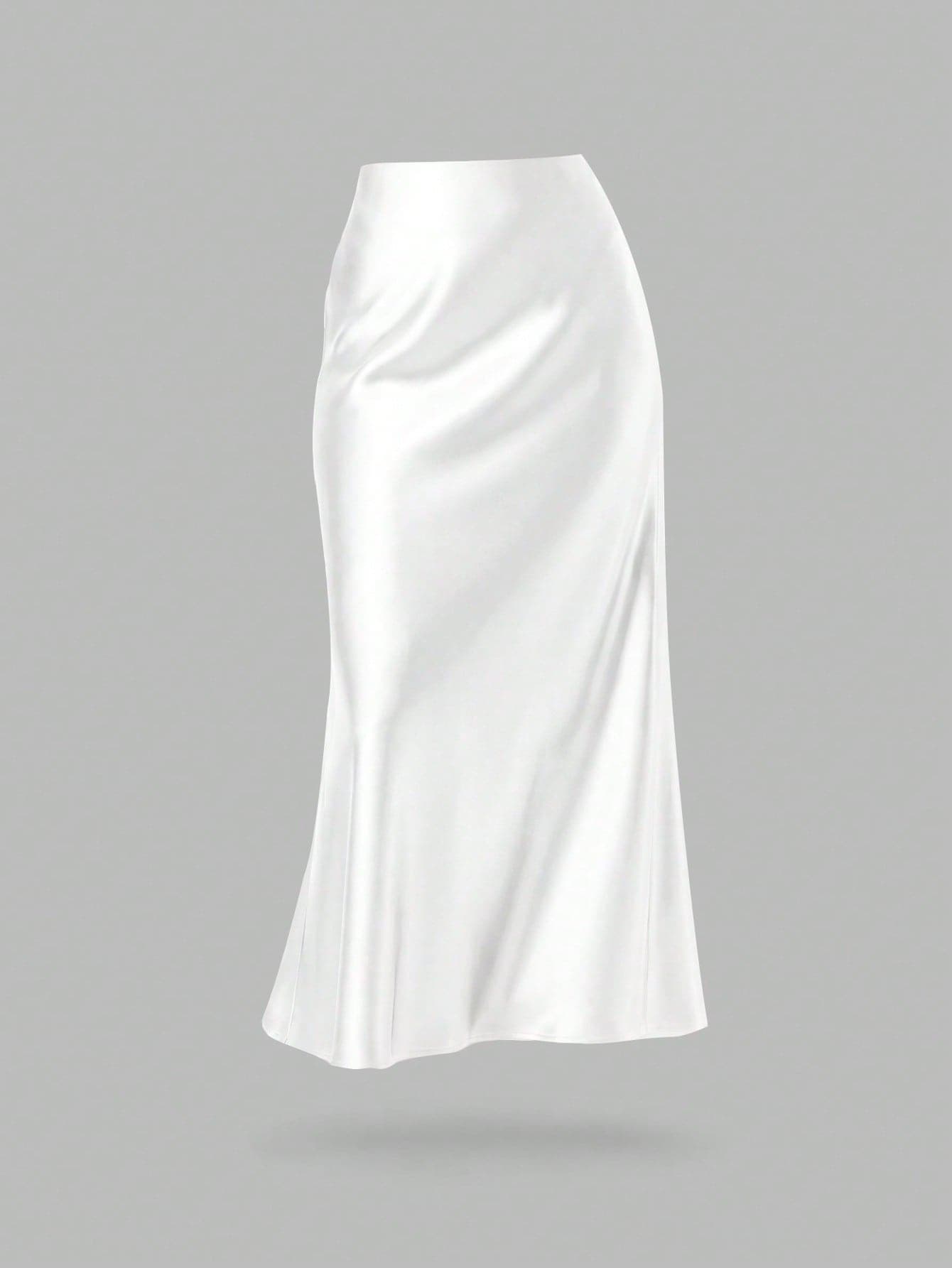 YROOE Fashionable Women Casual Minimalist Elegant Stretch Satin Finish A-Line Skirt White Spring