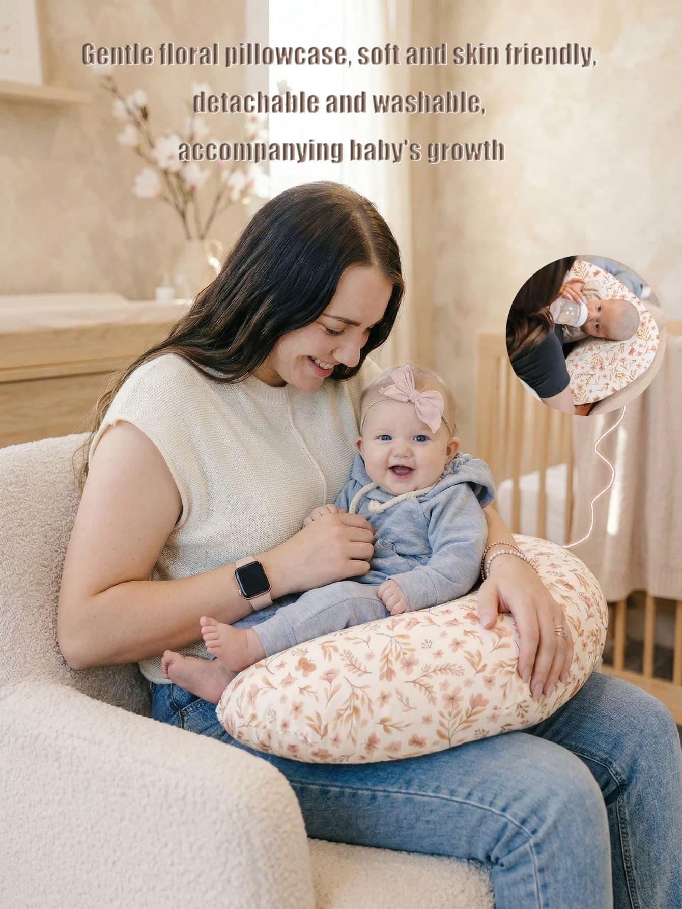 2pcs Floral Pattern Nursing Pillow Cover, Skin-Friendly & Comfortable, Removable & Washable, Fresh Countryside Style, Suitable For Daily Baby Feeding (Note: Pillow Cover Only, Pillow Insert Not Included)