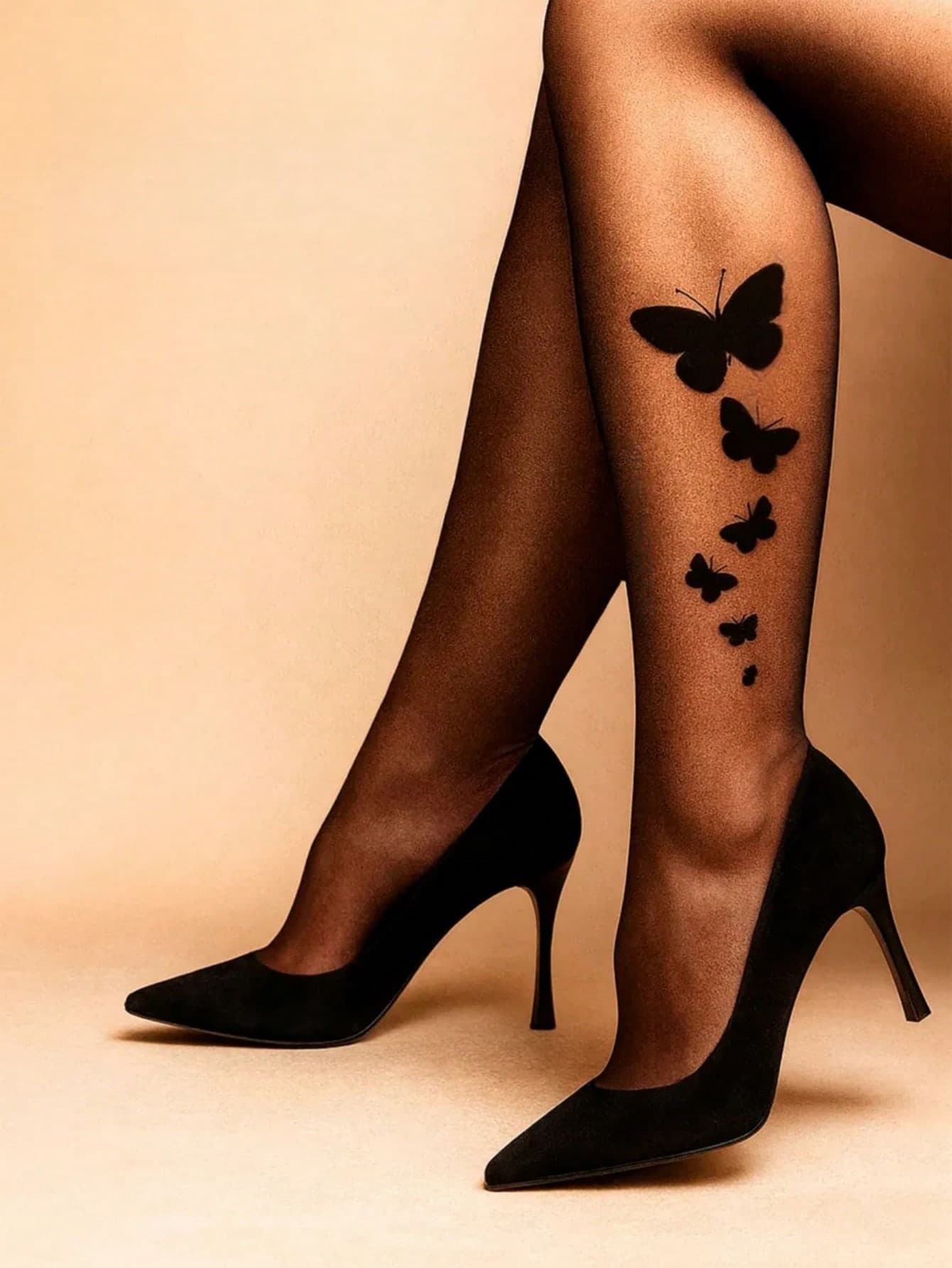 1/2 Pairs Women's Ultra-Thin Faux Lily Tattoo Pantyhose, Sexy Sheer Skin-Tone Printed Tights
