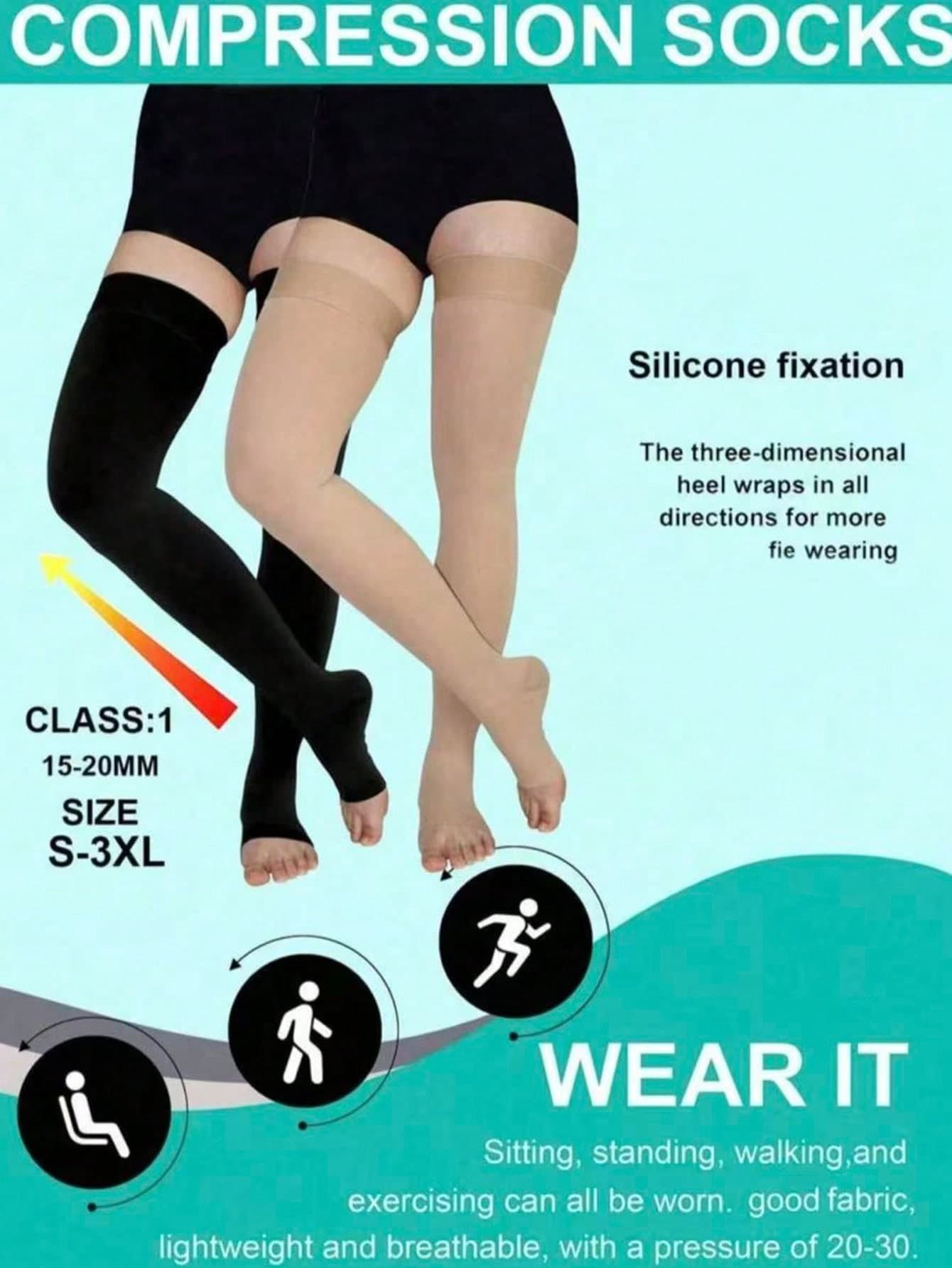 1 Pair Black Plus Size Compression Socks, Tone Opaque Knee-High Compression Stockings, Suitable For Men And Women, Silicone Fixation, Leg And Knee Support, Mother's Day/Father's Day Gift