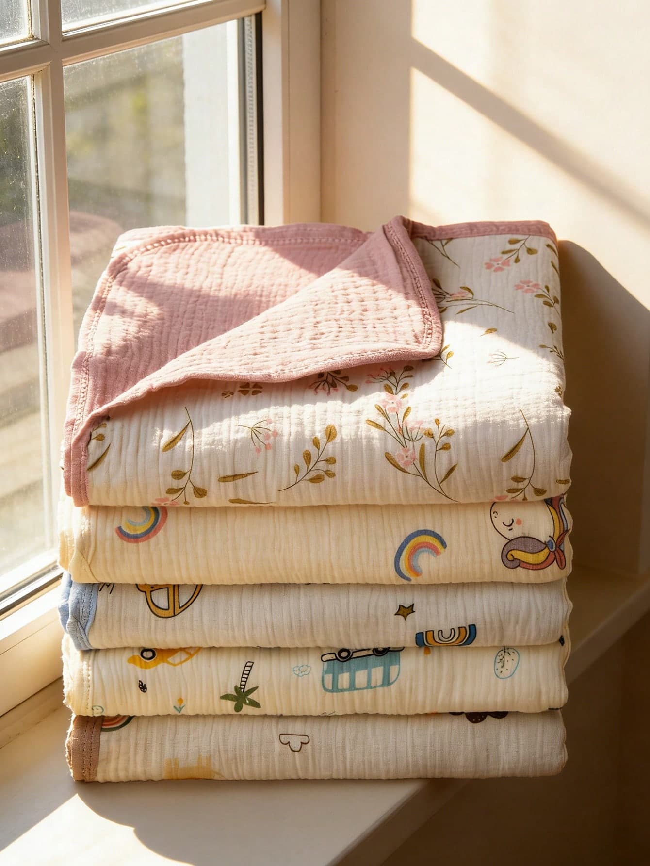 1pc Cotton Muslin Baby Swaddle Blanket, Soft & Skin-Friendly, Suitable For 0-3 Years Old Newborns, Adorable Printed Design For Boys And Girls, Essential For Baby's Rest, Suitable For All Seasons