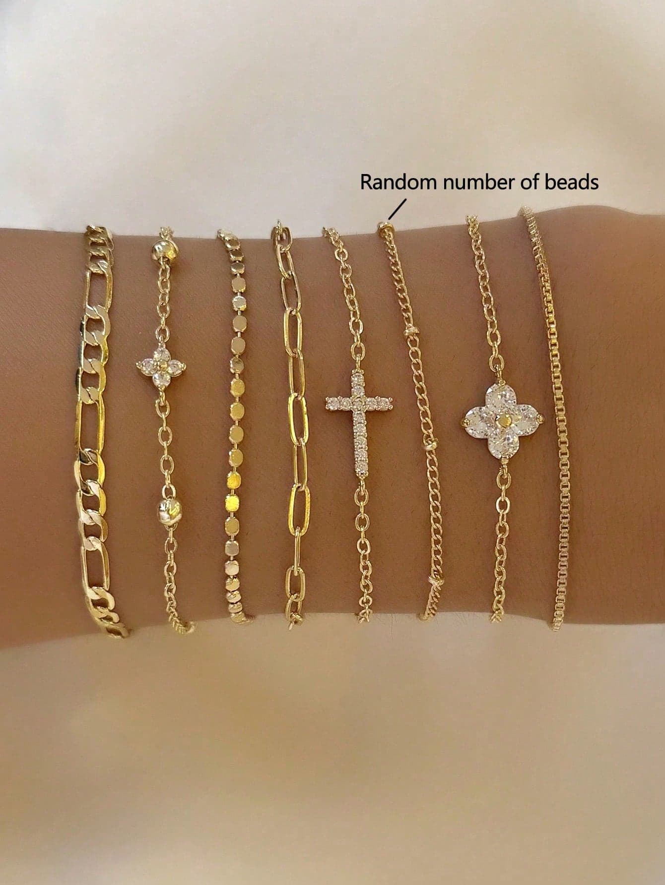 8pcs Elegant Cubic Zirconia Cross & Clover Decor Bracelet Set, Multi-Layer Stackable Daily, Party Jewelry, Best Gift For Festivals