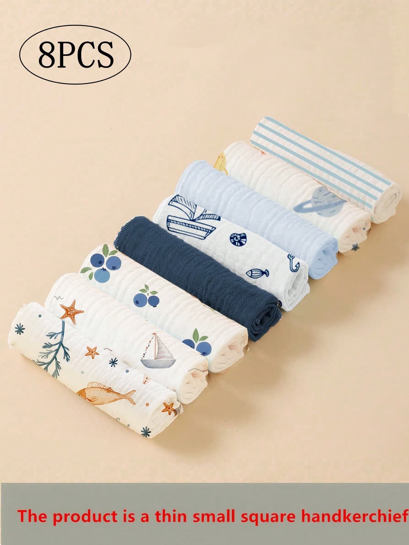 8pcs Lightweight Breathable Single-Layer Baby Bibs, Feeding Wipes, Multi-Purpose Cloths, Suitable For All Seasons