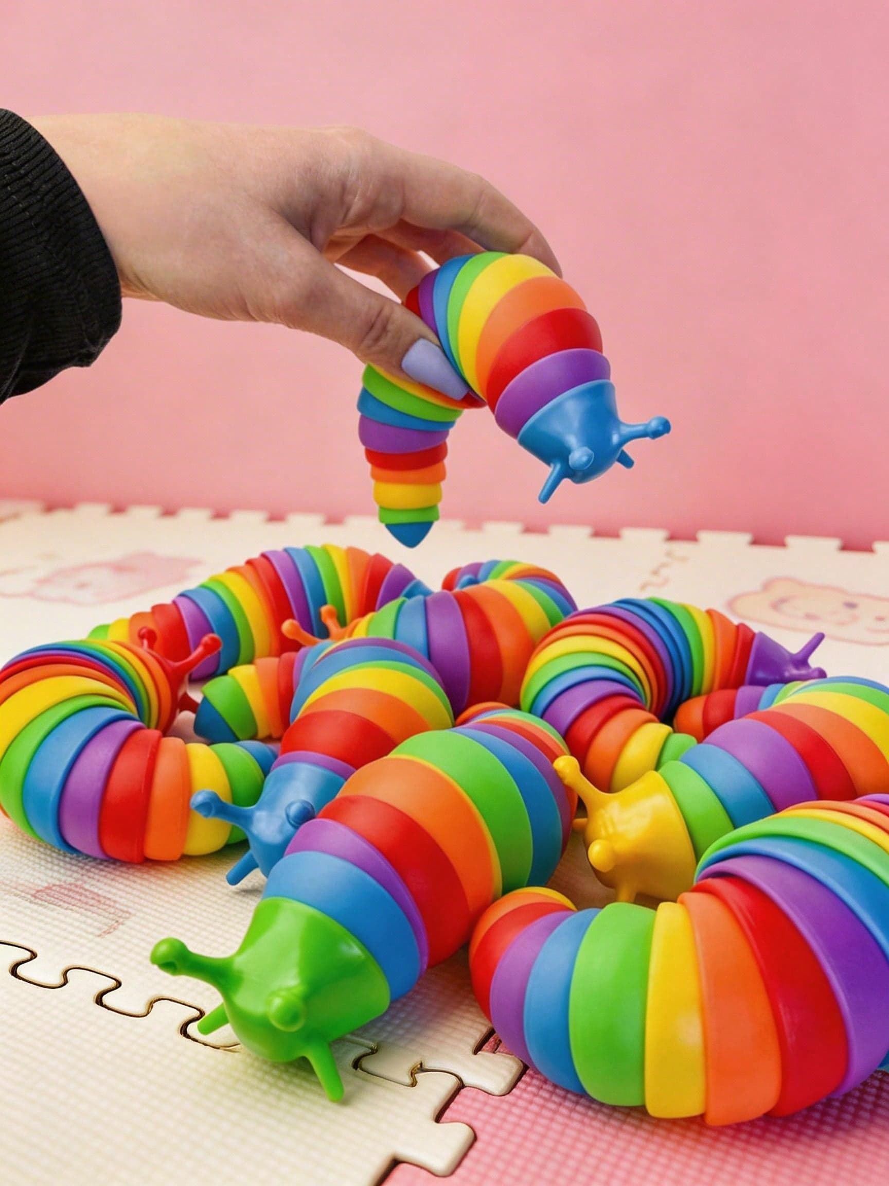 MINKOJA MINKOJA 1/4pcs Random Color Fuzzy Caterpillar Sensory Toys, Fidget Slug Toys, Suitable For Children And Adults, Cute Sensory Toys, Suitable For Autism Children, Stress Relief Toys | Easter Stuffer Gifts