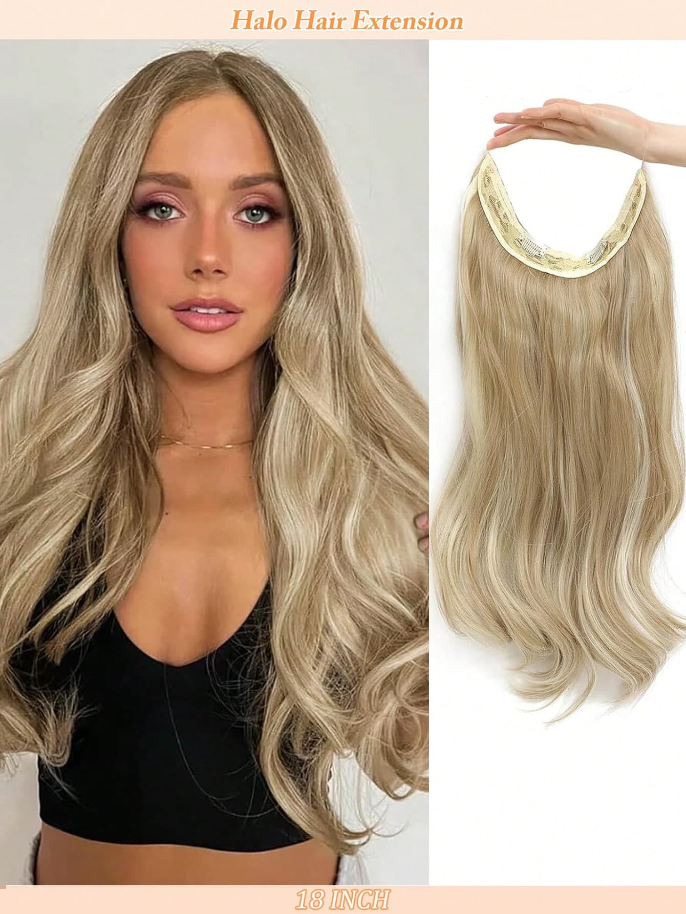 18 Inch Transparent Line Wavy Style Hair Extensions, Gold Mixed Color Highlight Hair Pieces, Synthetic Fiber Material