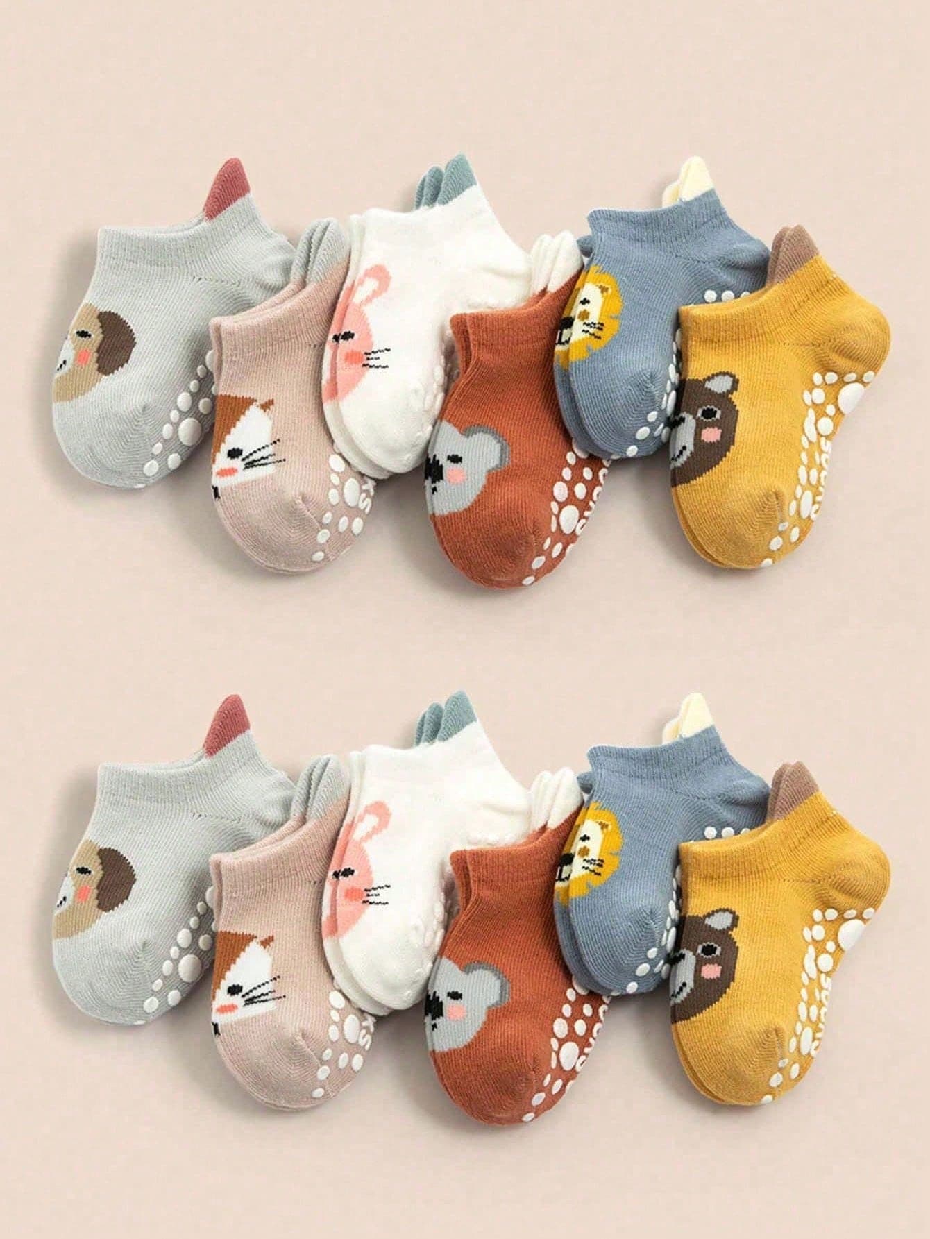 6 Pairs Anti-Slip Gel Baby Socks, Cute Cartoon Children Boat Socks