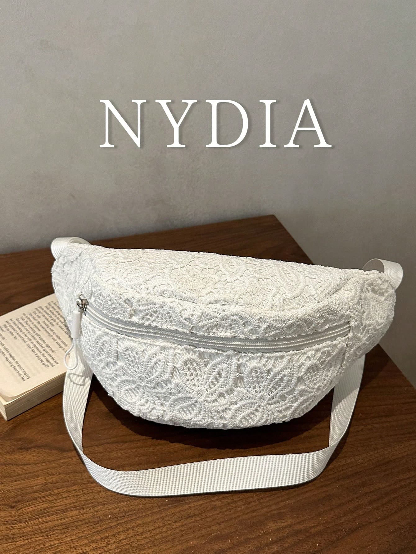 1pc Lace Crochet Strap Bag, White Floral Embroidery Waist Pouch, Women Casual Crossbody Chest Bag