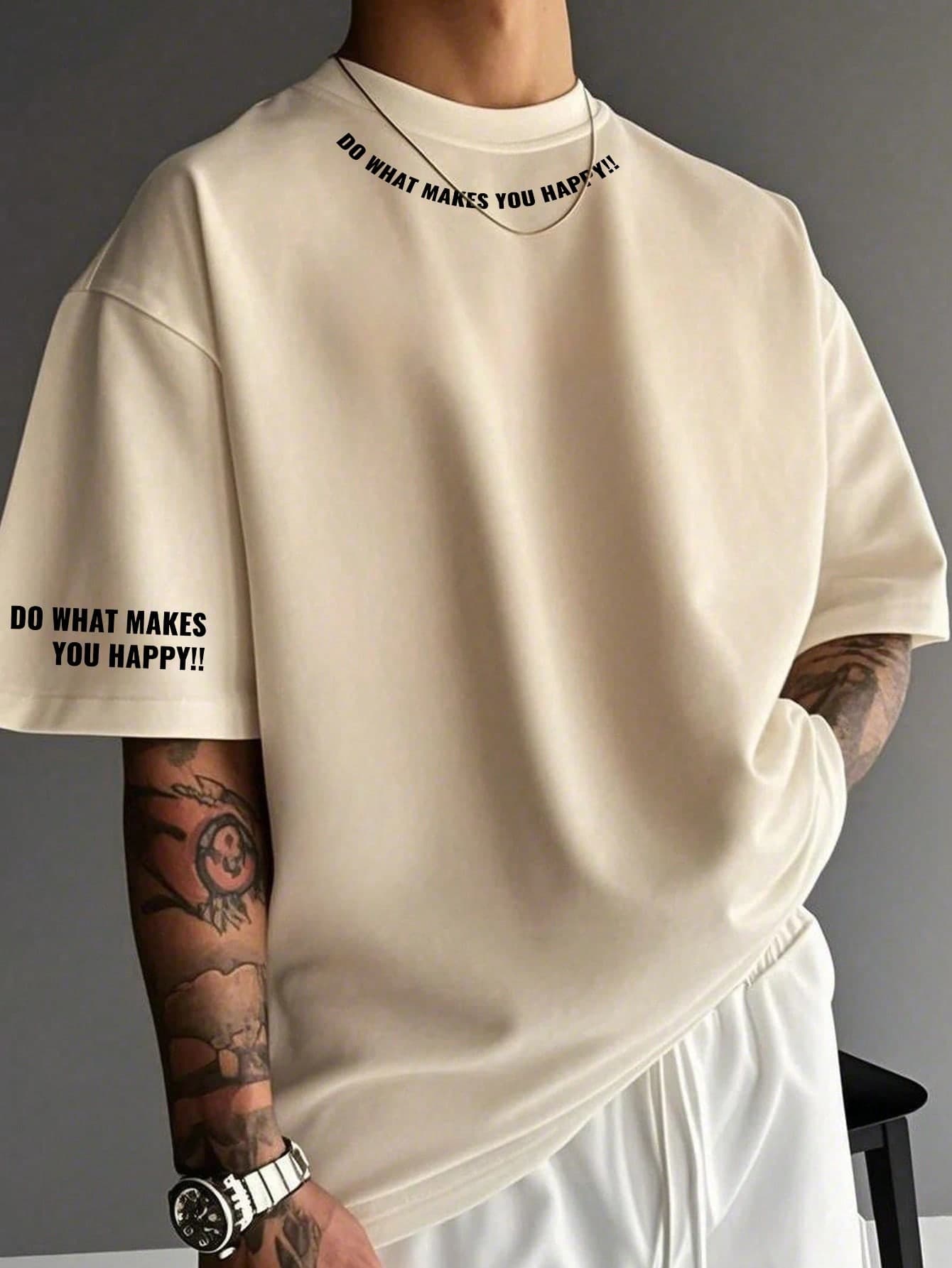 Men's Minimalist Printed Crew Neck Casual Loose Short Sleeve T-Shirt, Suitable For Summer Wear, Comfortable & Breathable, Leading Fashion