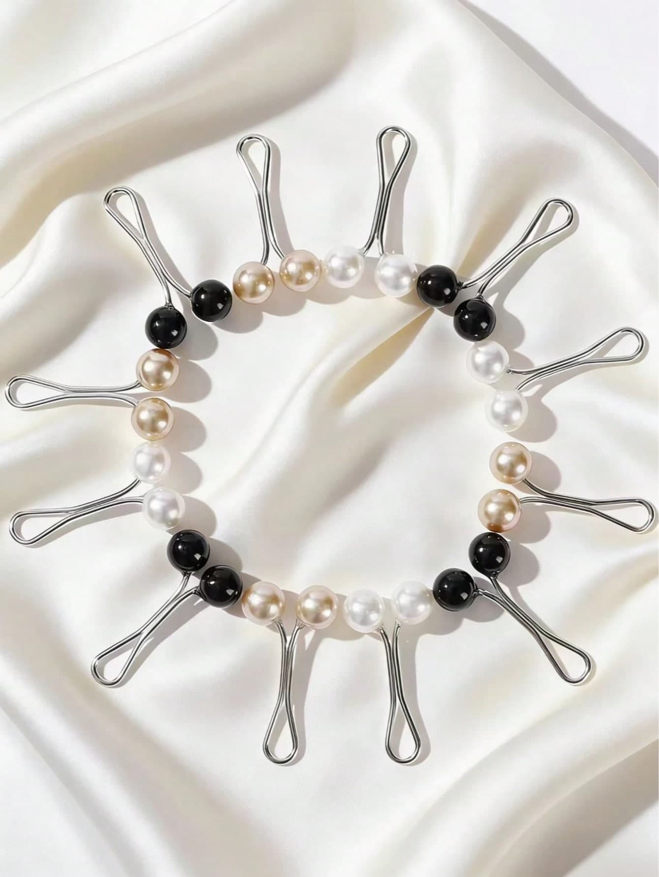 12pcs Women Pins, Pearl Brooch For Scarf, Headscarf Clips, Pins, Sweater Brooch Clips