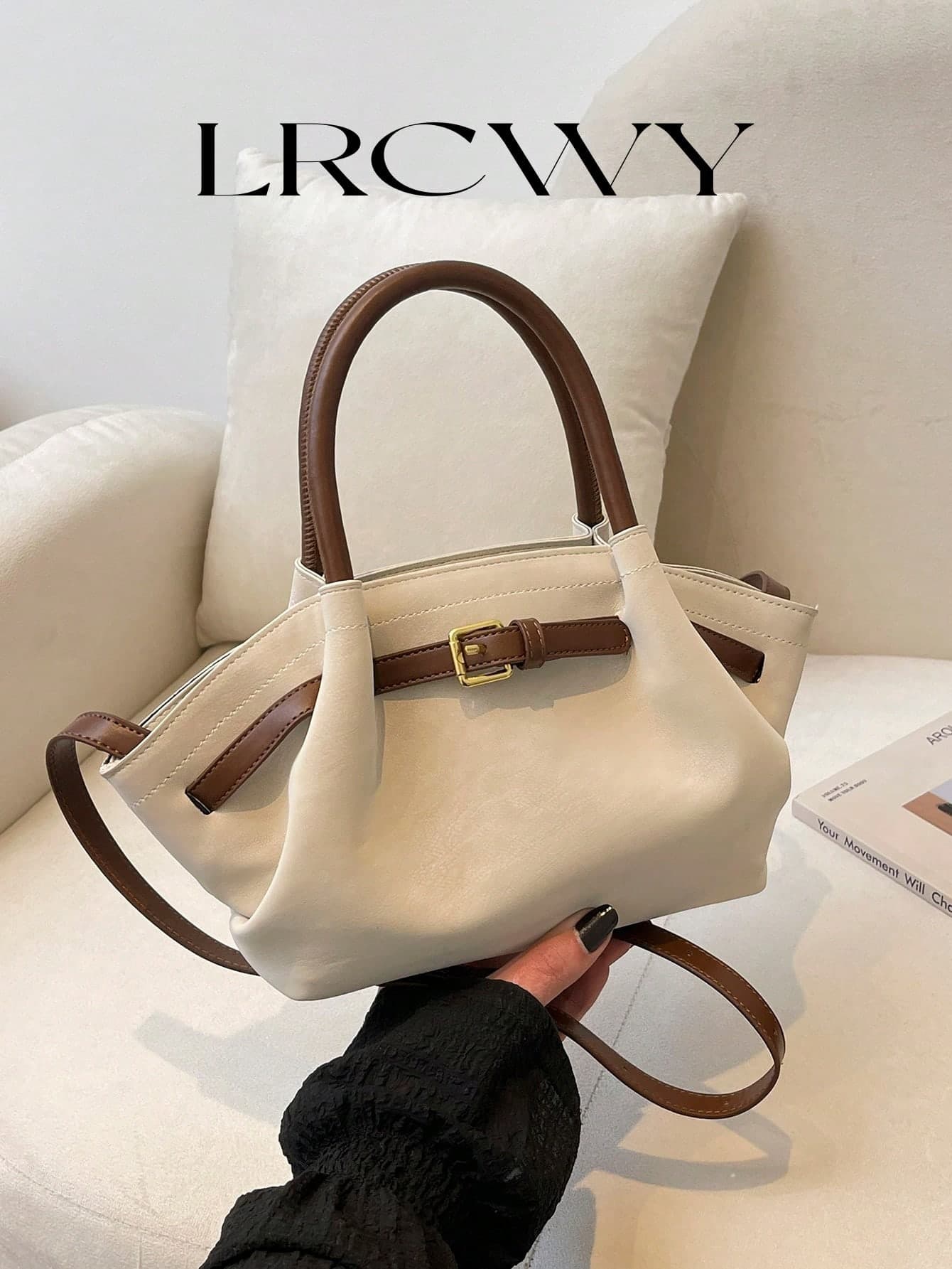 Women's Handbag Woven Basket Bag, Fashion Drawstring Buckle Design, Minimalist Elegant Retro Crossbody Bag, PU Matte Autumn/Winter Coffee Color