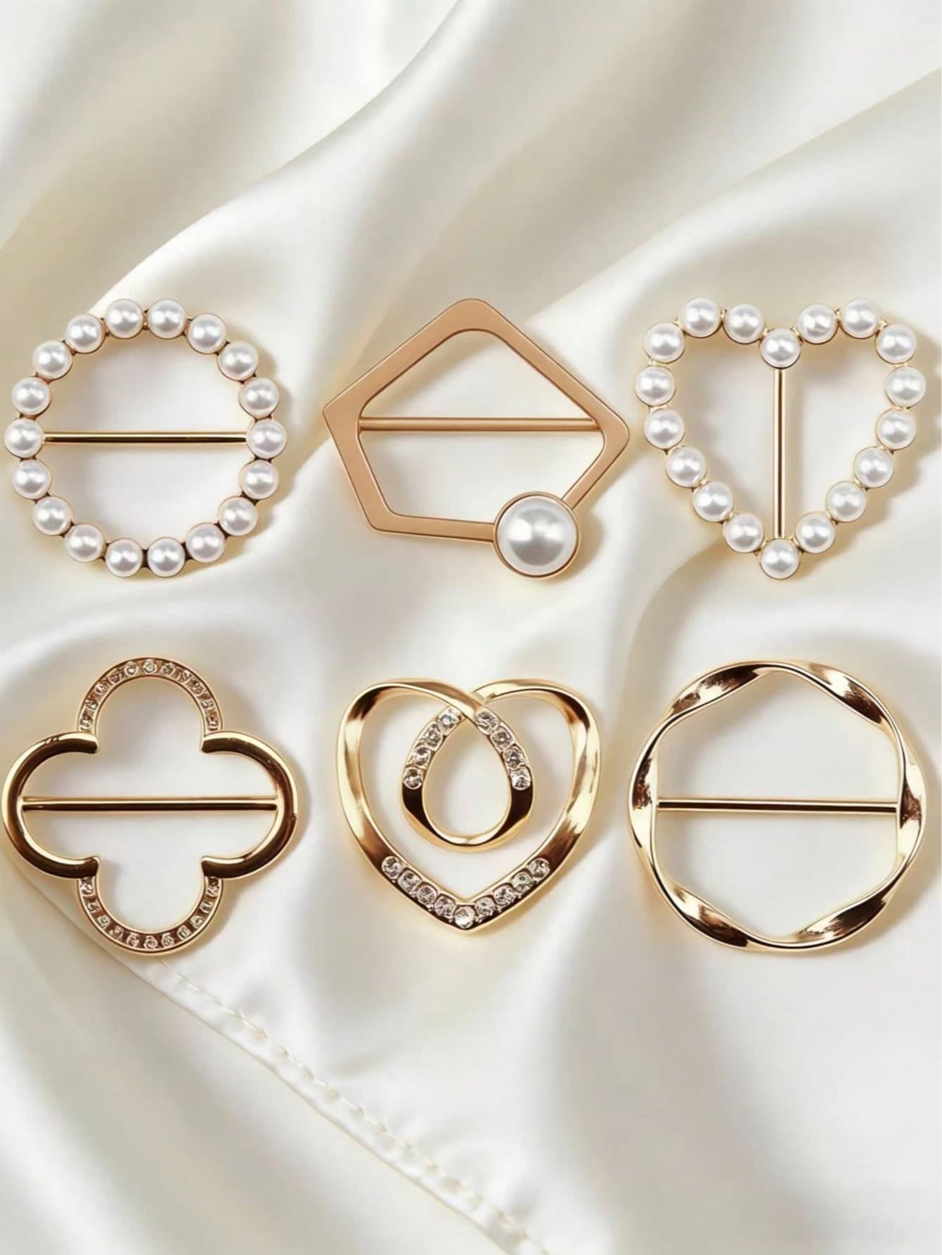6pcs Women's Scarf Clips - Tie Clip Clothing Corner Knotted Button Lapel Pins, Ladies Fashion Metal Shirts Clips For Dress