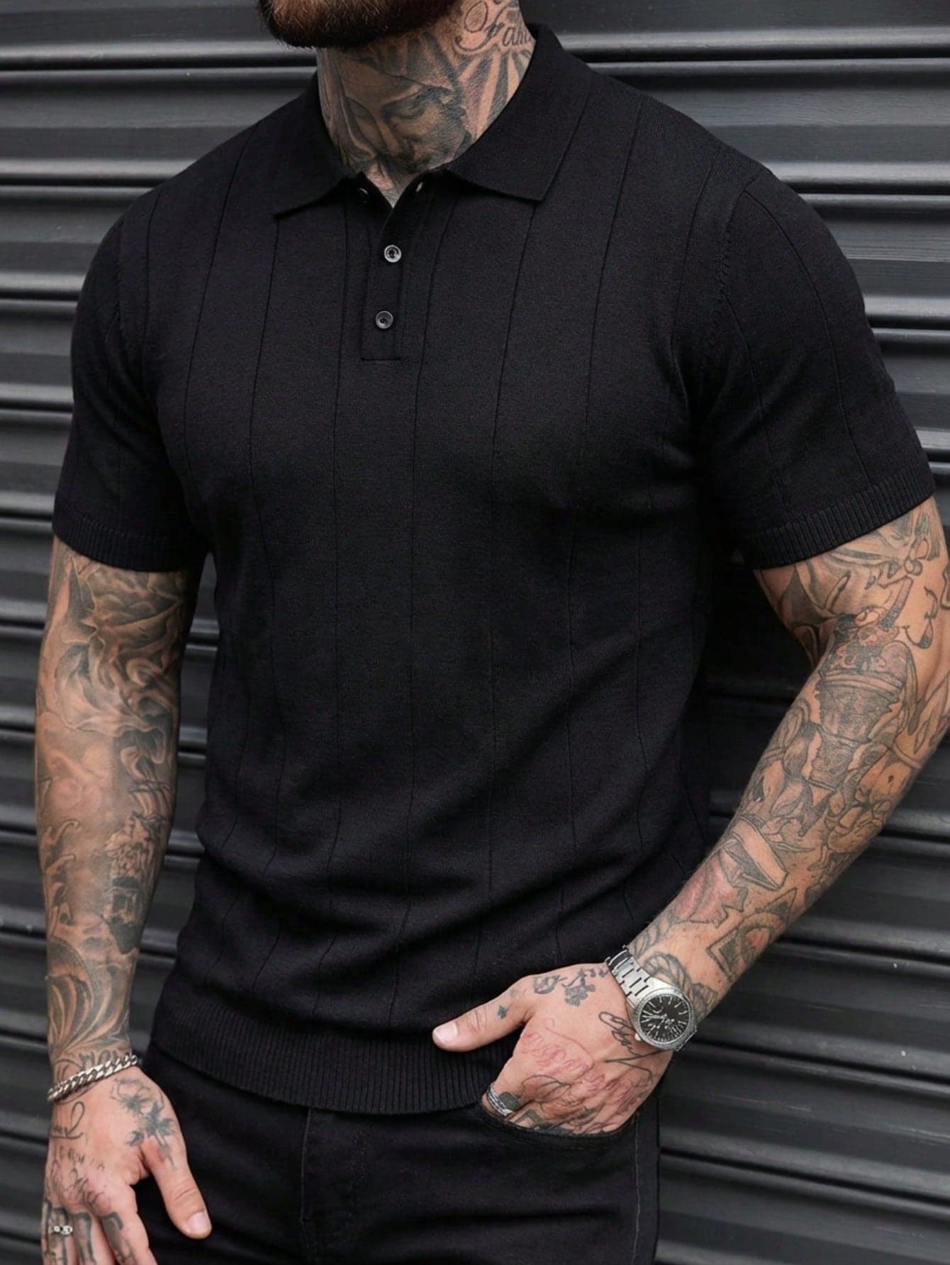 Men's Vertical Striped Knit Polo Shirt, Casual & Versatile For Summer