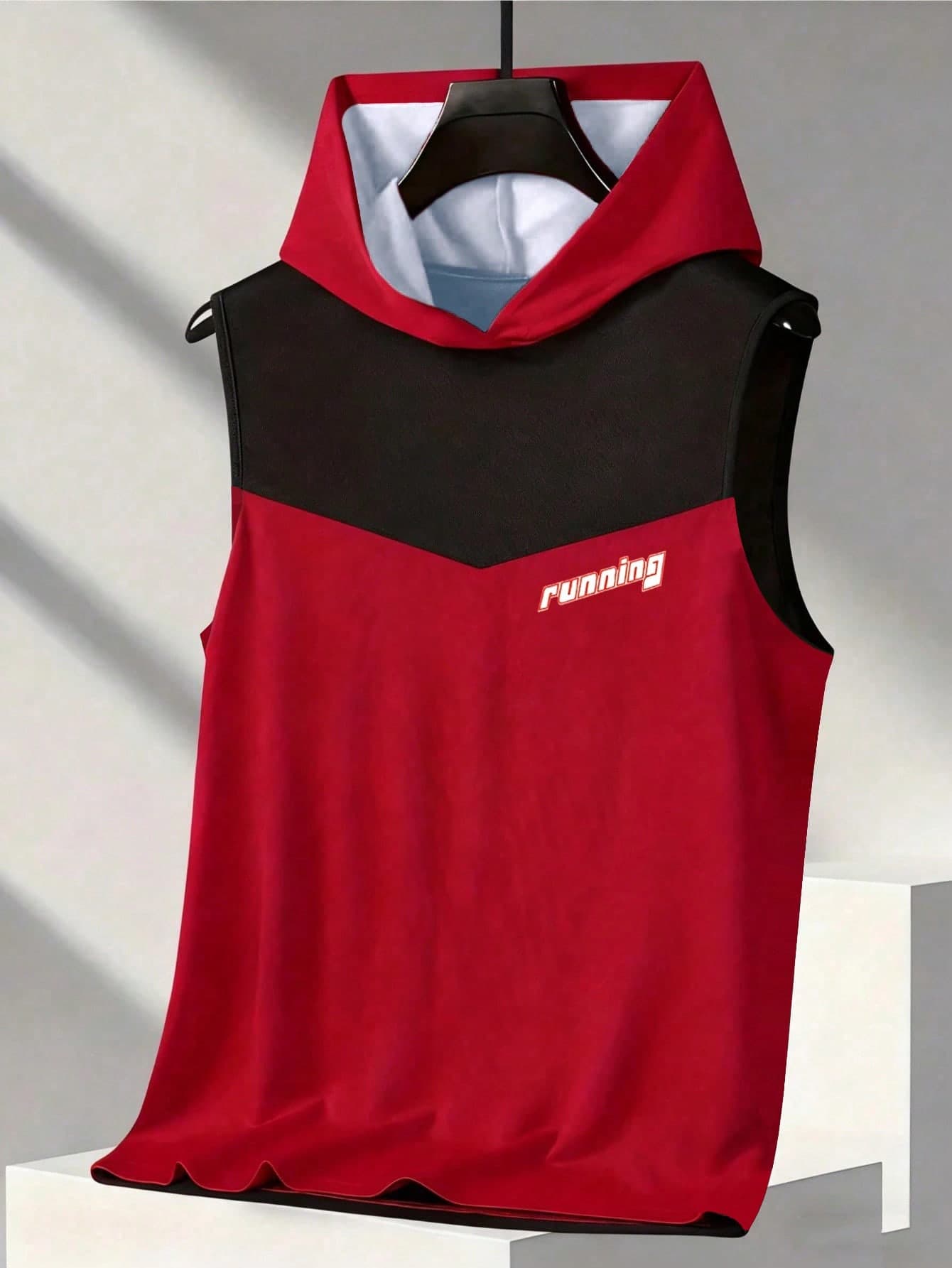 1pc Tween Boy Casual Breathable Quick-Dry Sports Training Top, Running Letter Print Color Block Design Hooded Sleeveless Top, Suitable For Outdoor Running & Workout, Summer