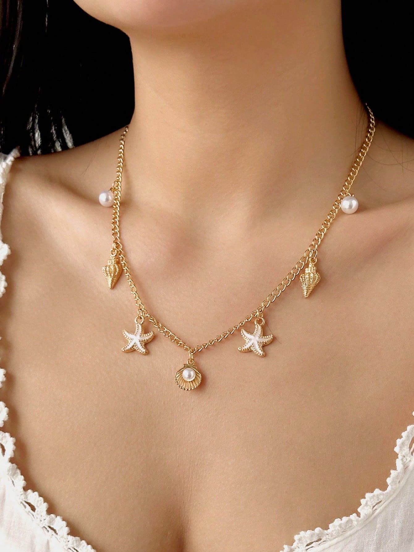 1pc Bohemian Style Random Starfish, Seashell, Turtle Pendant Necklace, Suitable For Beach, Travel, Party & Dinner Wear
