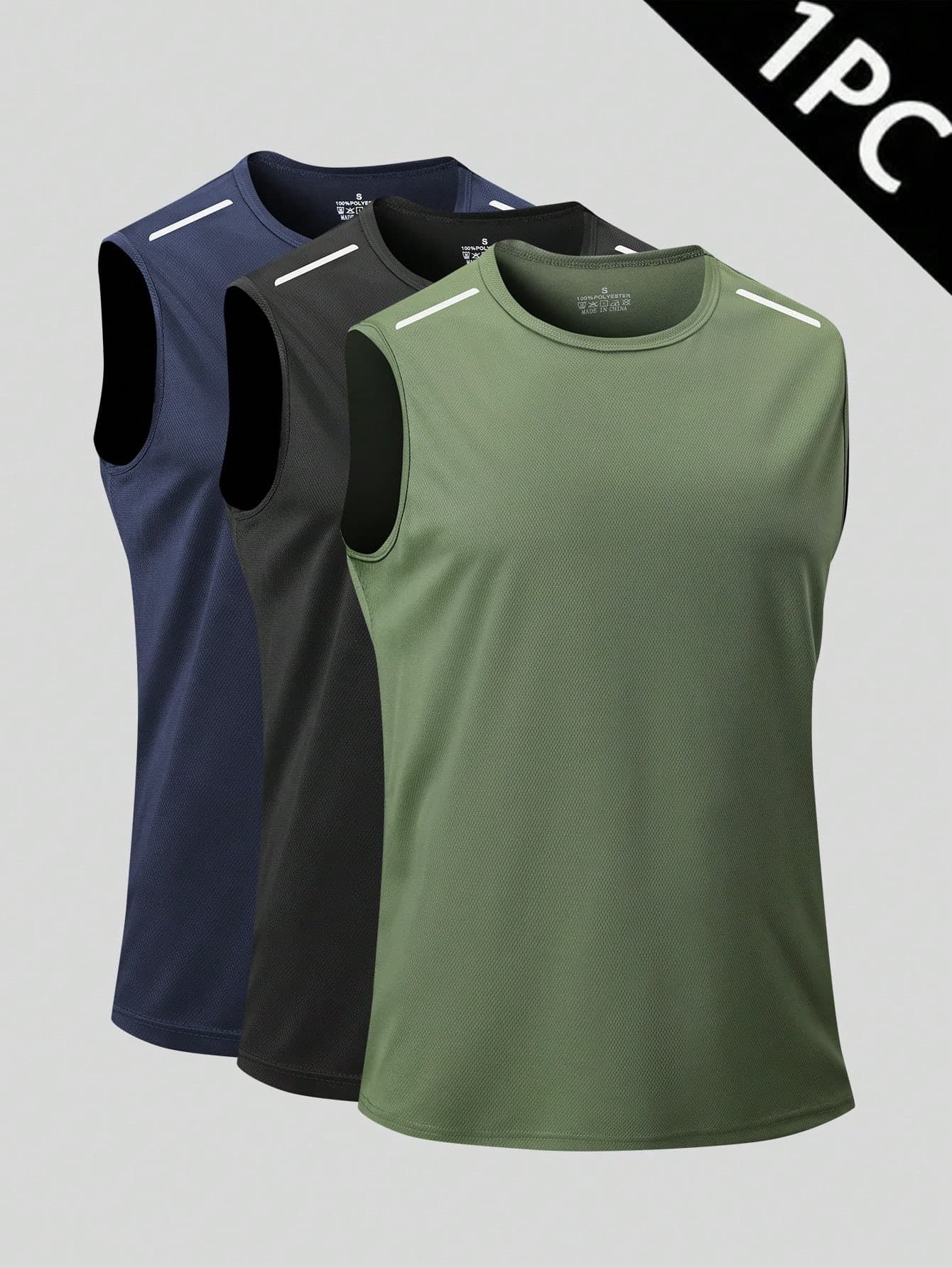 New Men's Sports Sleeveless Vest, Round Neck Solid Color Running Singlet, Suitable For Outdoor Gym, Jogging And Training