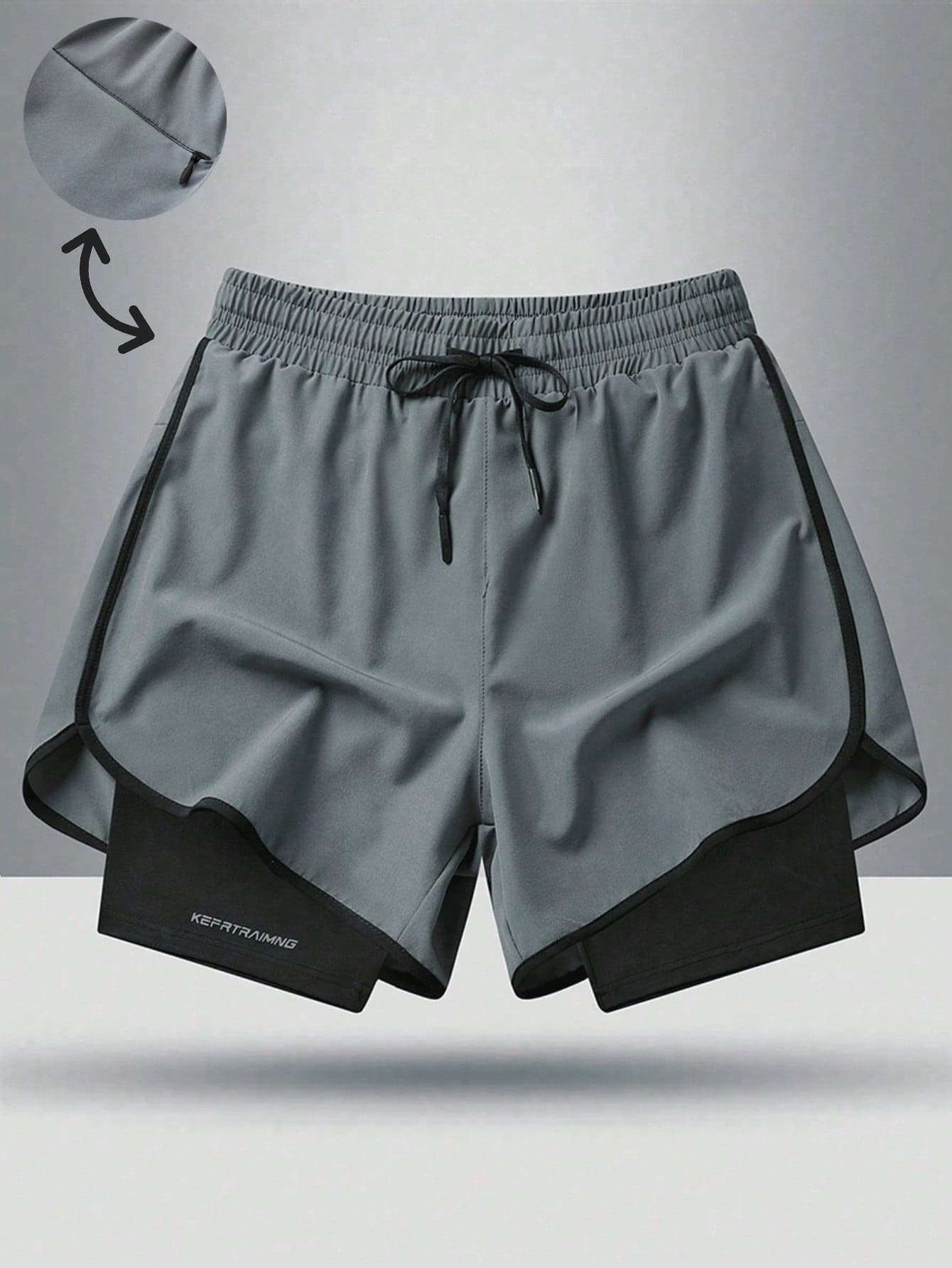 No015128712-0001 Men's Drawstring Waist Zipper Pocket Lined Shorts, Unisex Fashion Casual Sports Shorts For Hiking, Cycling, Basketball, Running, Boyfriend Loungewear, Suitable For Spring, Summer And Winter