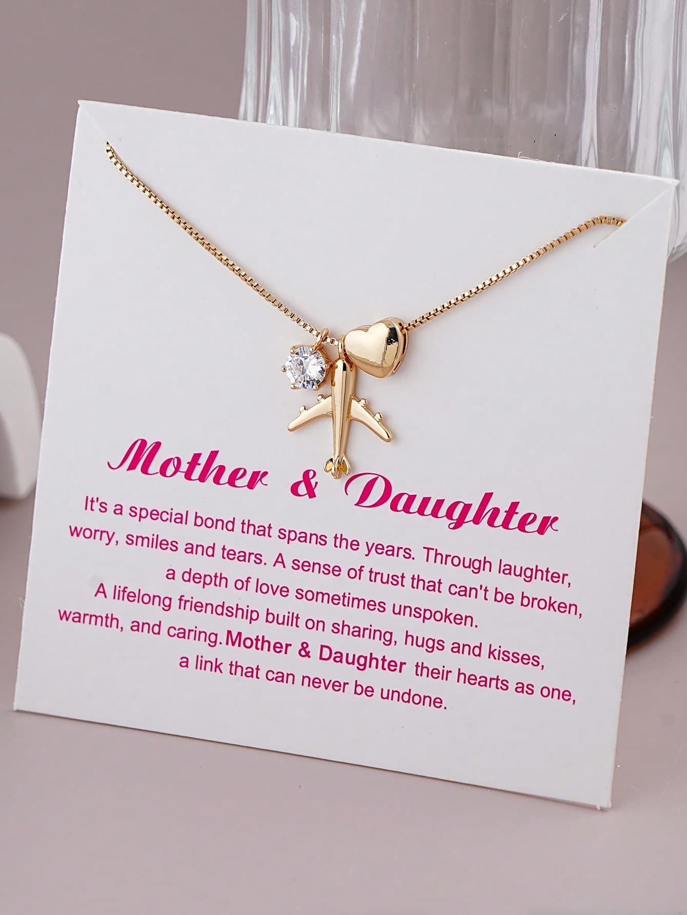 1pc Elegant Cubic Zirconia Heart & Airplane Pendant Necklace, Suitable For Women's Vacation, Travel, Daily Wear, Dating, Party, Holiday Gift