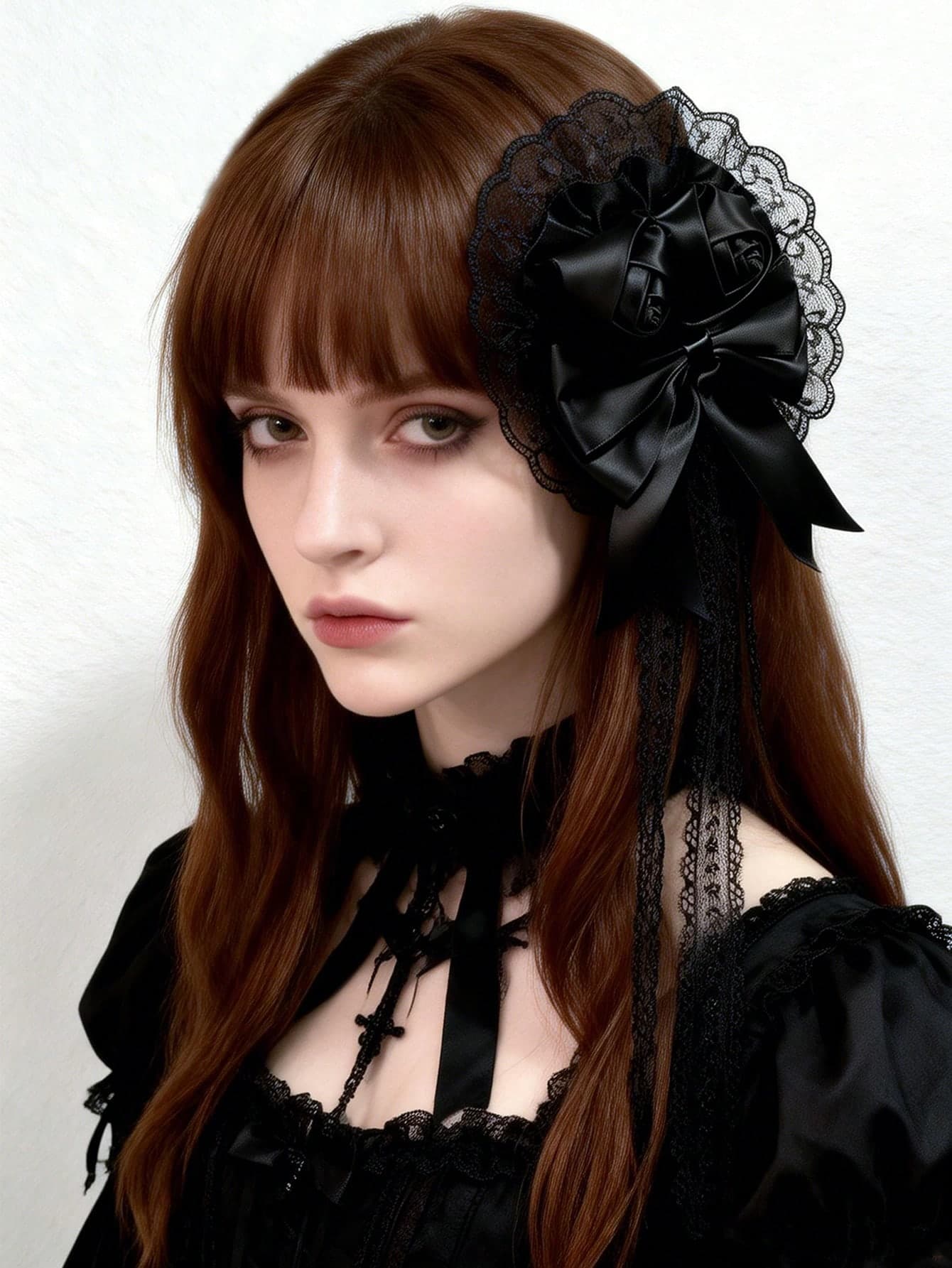 1pc Women's Dark Rose Gothic Lace Decor Hair Clip, Mini Hat, Lolita Style Headpiece, Suitable For Party Cosplay
