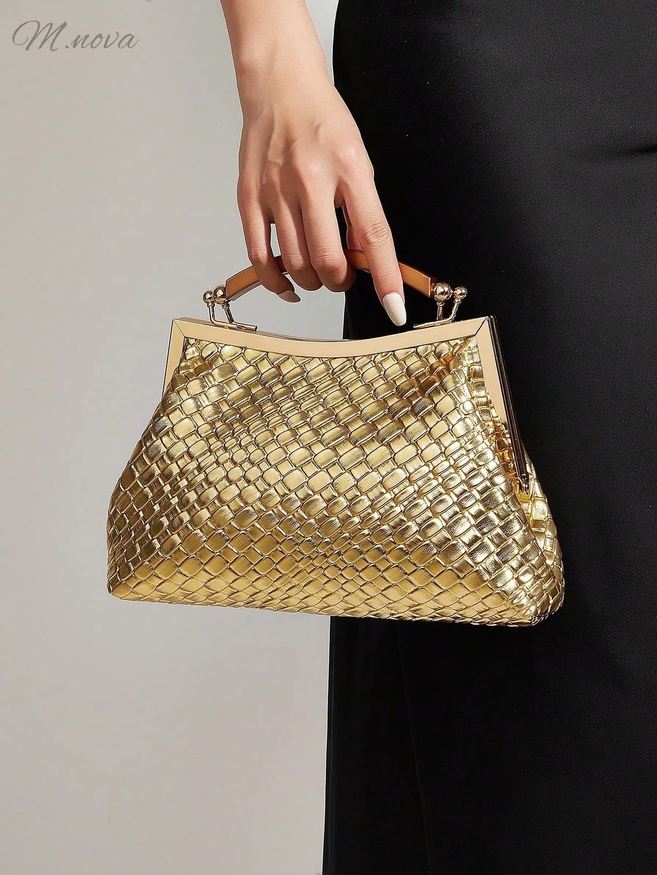Women Vintage Minimalist PU Leather Handbag, Faux Woven Grass Texture Clutch Handbag, Suitable For Going Out, Party, Daily Matching