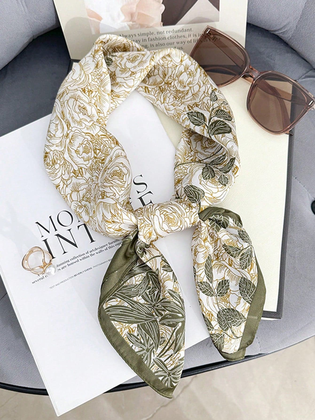 1pc Luxury Ditsy Floral Silk Satin Scarf/Headband, Multifunctional Women's Scarf Shawl, For Travel, Vacation, Accessories