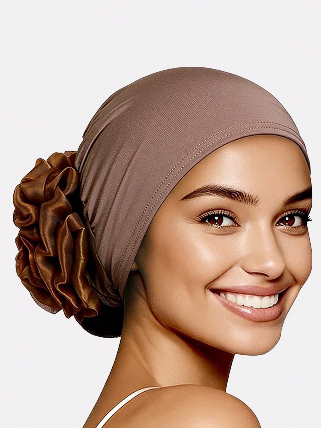 1pc Women's Muslim Hijab Cap With Floral Design, Elastic Headscarf, Polyester Fiber, Suitable For Daily Use
