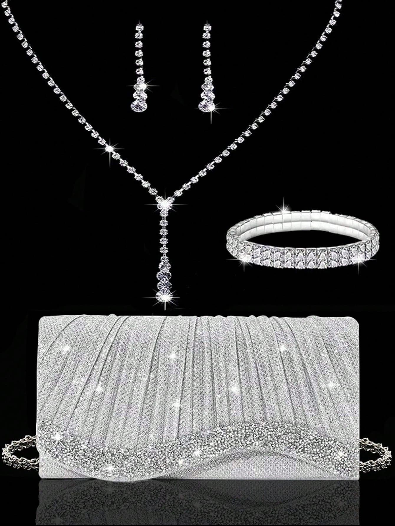 Sparkling Women's Clutch, New Rhinestone Evening Bag, Women's Party Bag, Luxury Envelope Bag, Wedding Bridal Bag, Comes With Sparkling Rhinestone Jewelry, Suitable For Parties, Evening Events, Gatherings, Balls, Weddings