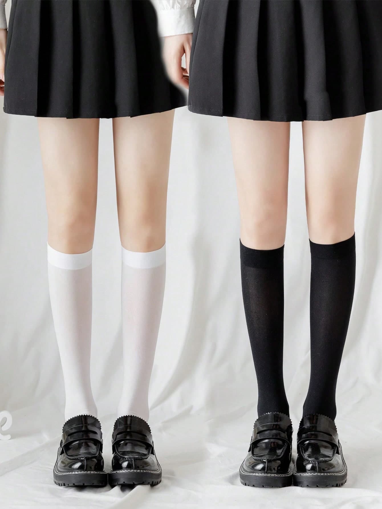 Solid Color Comfortable Elastic Thigh-High Socks