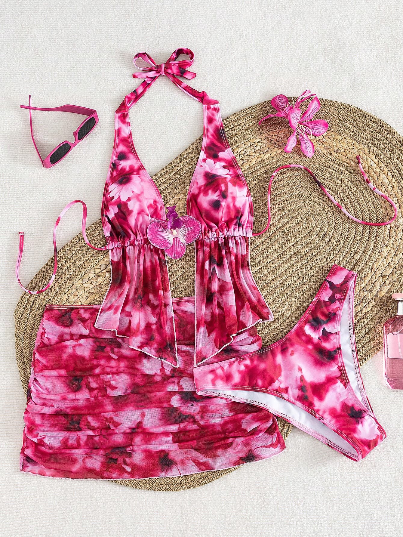 2026 Women's Random Print Spaghetti Strap Sexy Bikini Swimwear Set, Summer Outfit, Elegant, Valentine's Day, Beach, Vacation, Casual, Unique, Summer Set, Summer Holiday Set, Spring, Women's Valentine's Day Set, Carnival