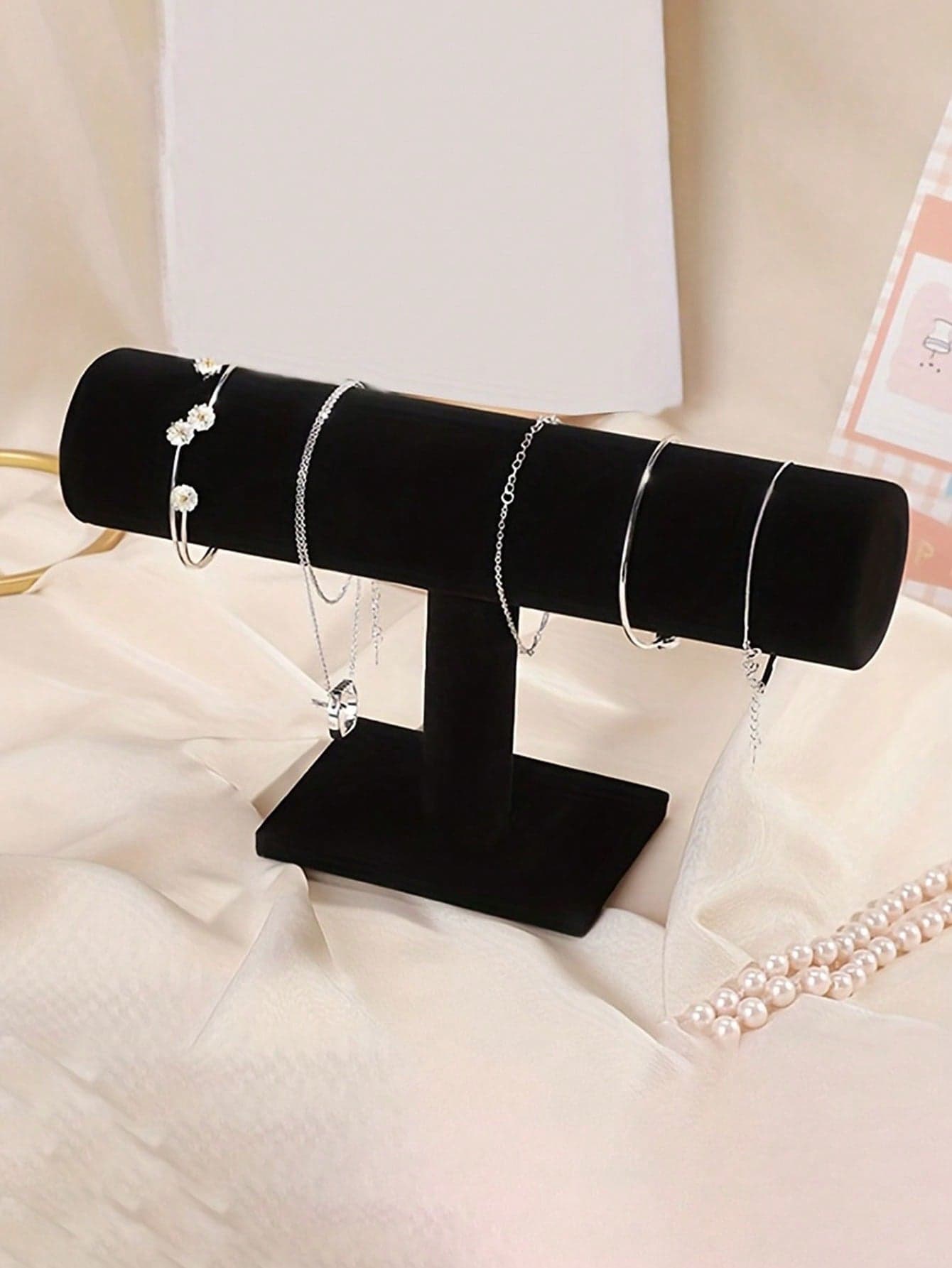 1pc T-Shaped Jewelry Display Stand, Velvet Bracelet/Watch Display Rack, Jewelry Storage Rack, Necklace Bracelet Pendant Storage Rack, Desktop Storage Rack, For Home Decor, Back To School Gift, Valentine's Day Gift.