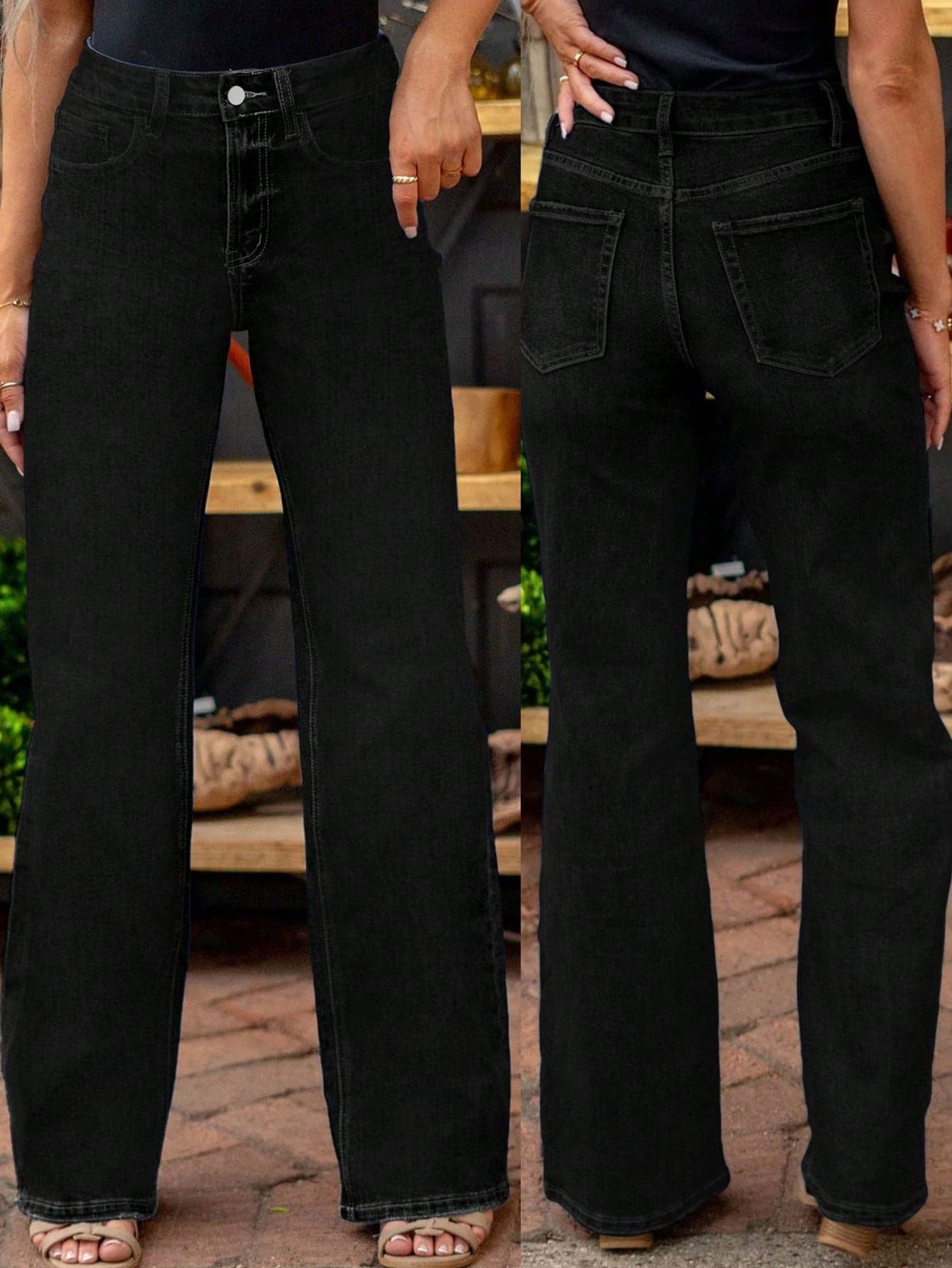 2025 New Women High-Waisted Straight Leg Jeans - Vintage Washed Dark Blue Denim, Slim Fit, Zipper Closure, Machine Washable, Versatile Casual Pants For All Seasons Spring Black