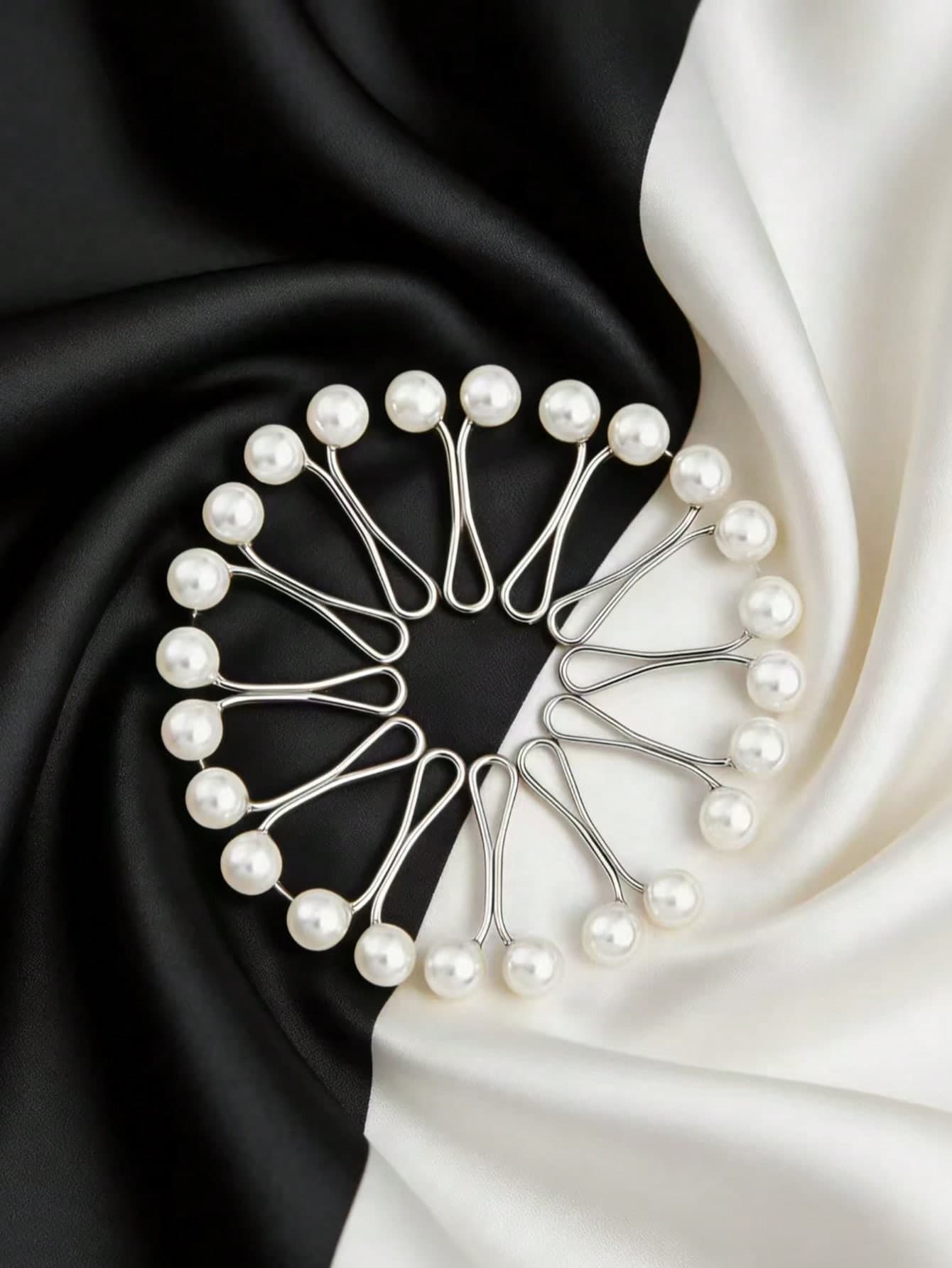 12pcs Women White U-Shaped Pearl Clip Scarf Holder Accessories, Headscarf Clips (No Card) For Dress, Beach, Holiday