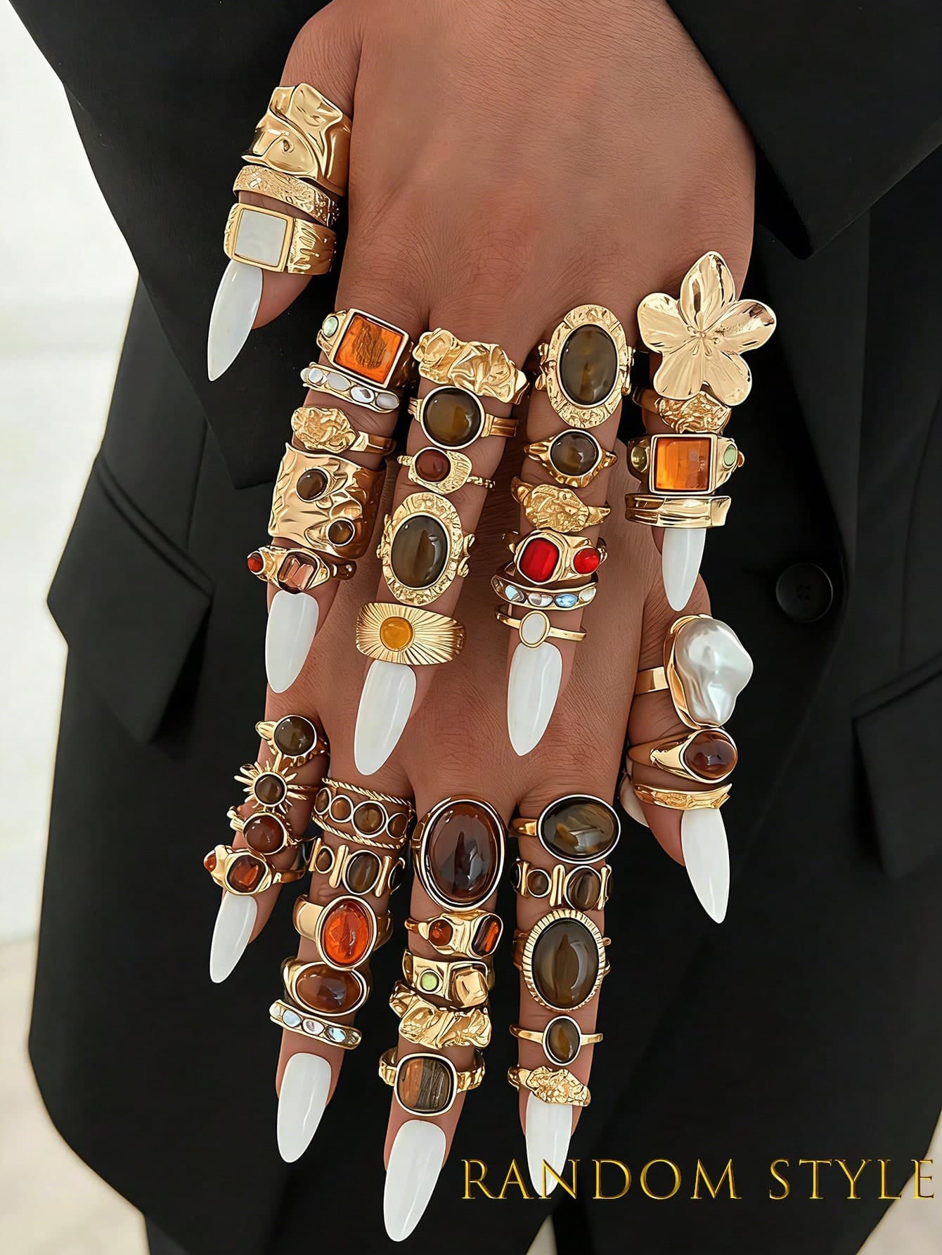 20/13/6pcs Vintage Elegant Bohemian Style Women's Asymmetric Ruffle Colorful Gemstone, Tiger Eye Stone, Sunflower, Baroque Pearl Multi-Element Combination Metal Ring Set, Suitable For Daily, Party, Wedding, Holiday, Valentine's Day, Date Wear (Random Delivery)