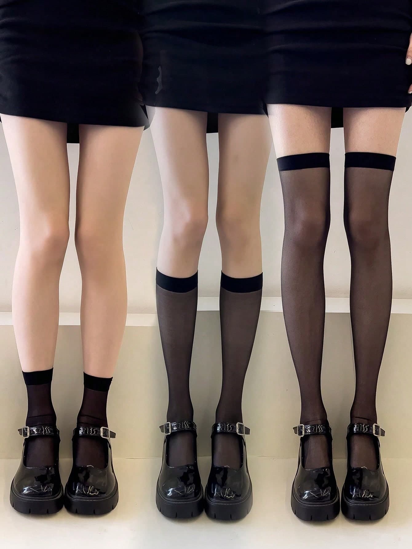 1/3 Twin Pack Women's Ultra-Thin Sheer Slimming Mid-Calf Socks, Calf-High Socks And Over-The-Knee Socks For Spring & Summer,Available In Three Lengths