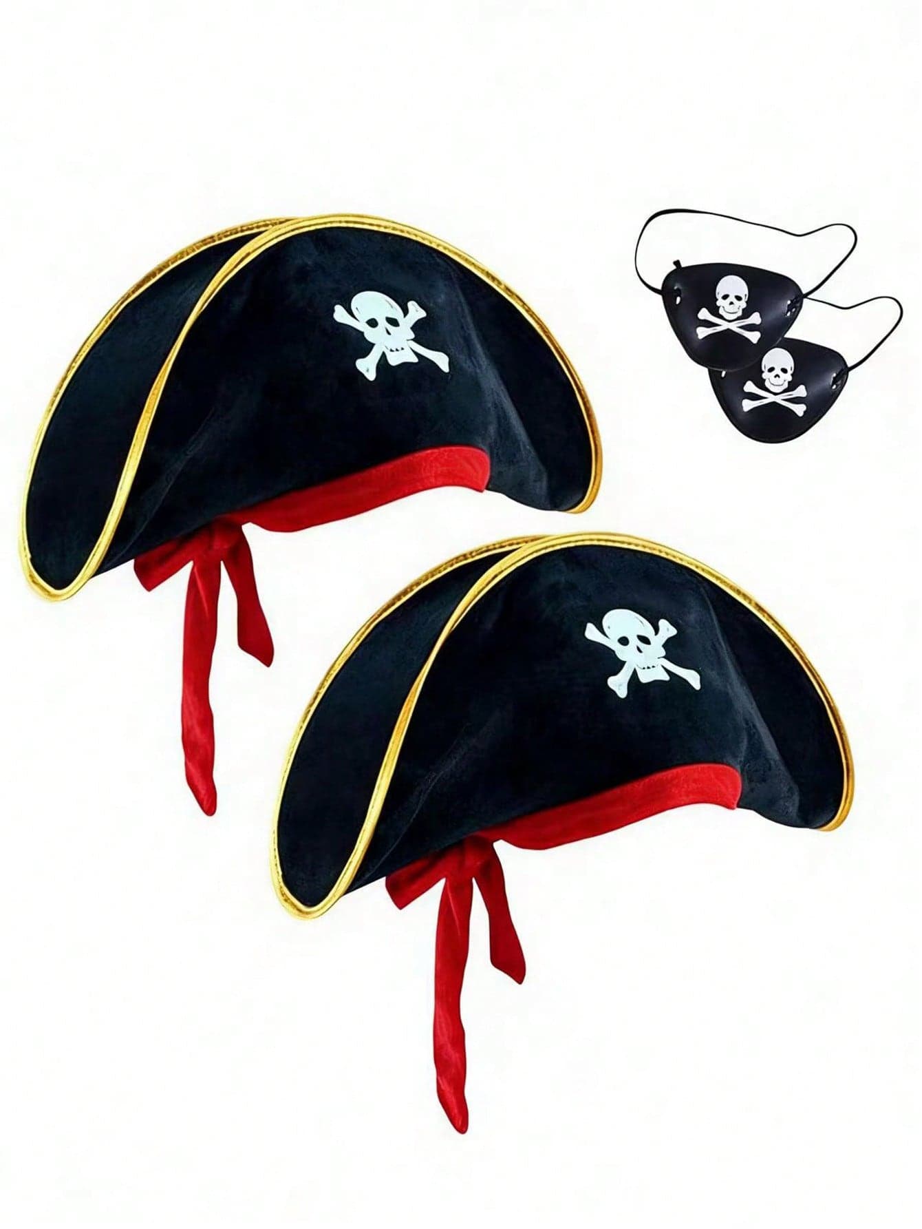 Halloween Pirate Hat + Pirate Eye Patch -- Skull Print Pirate Accessories Costume Party Role Play