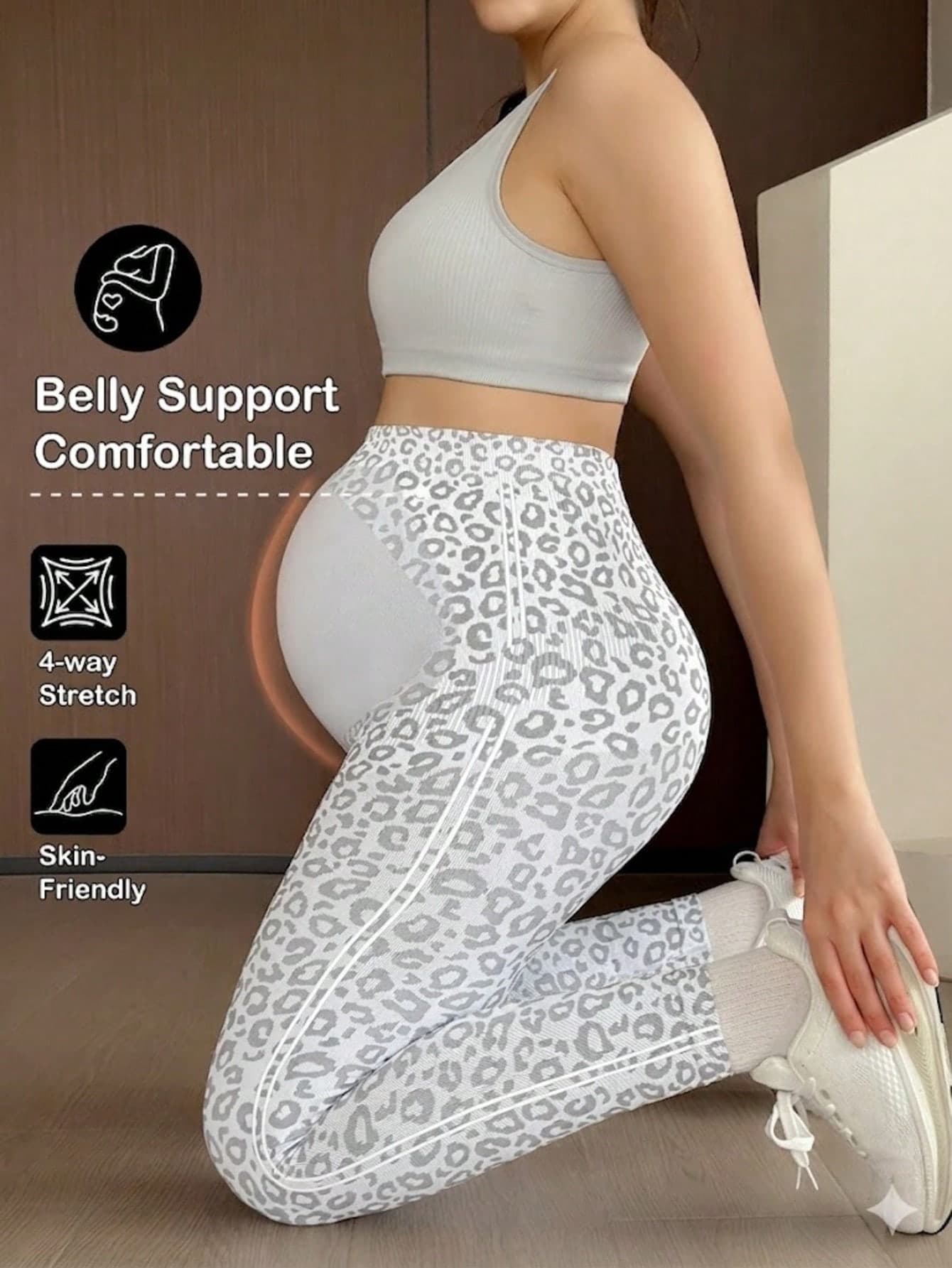 LLF Seamless Leopard Print Yoga Pants For Pregnant Women, High Elasticity Leggings, Soft & Skin-Friendly Fabric Provides Utmost Comfort White